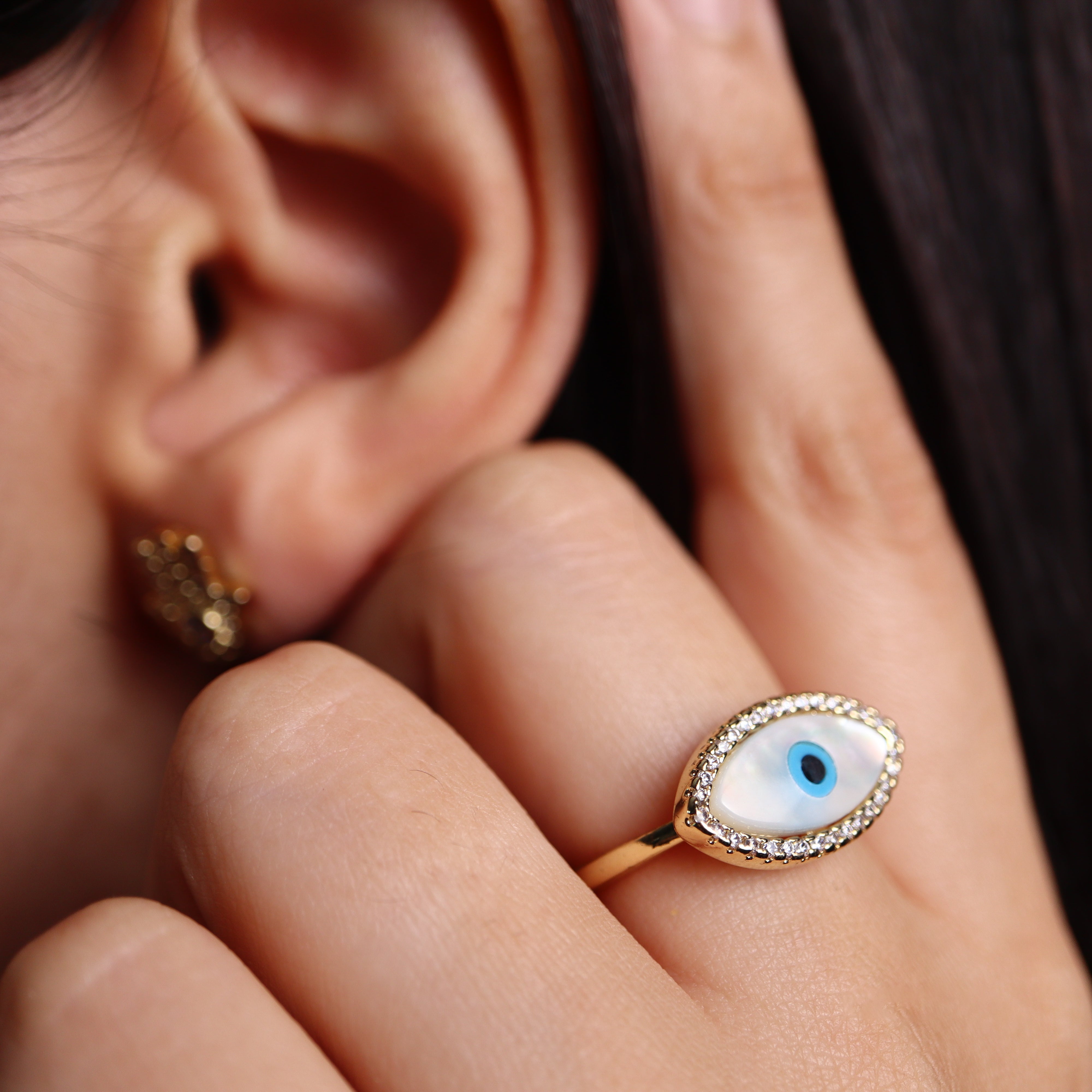 18K Gold Plated Evil Eye Ring for Women - Adjustable Sizing for Protection & Good Luck - Perfect for Everyday Wear, Gifts & Spiritual Jewelry Collection