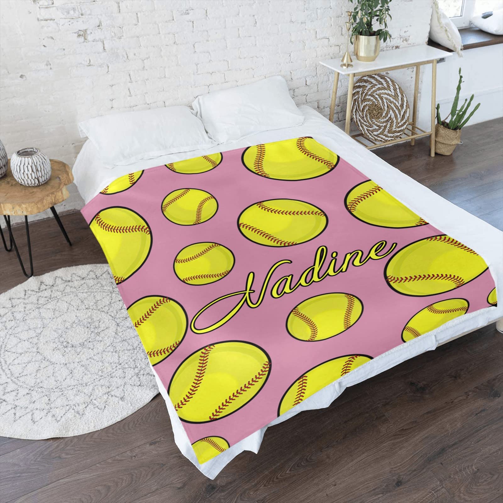 Personalized Softball Pattern Fleece Throw Blanket - Custom Name Blanket for Men & Women, 50x60 Inch - Cozy Gift for Birthday, Wedding & Sports Fans | Perfect for Game Nights, Bedroom Decor & Thoughtful Presents