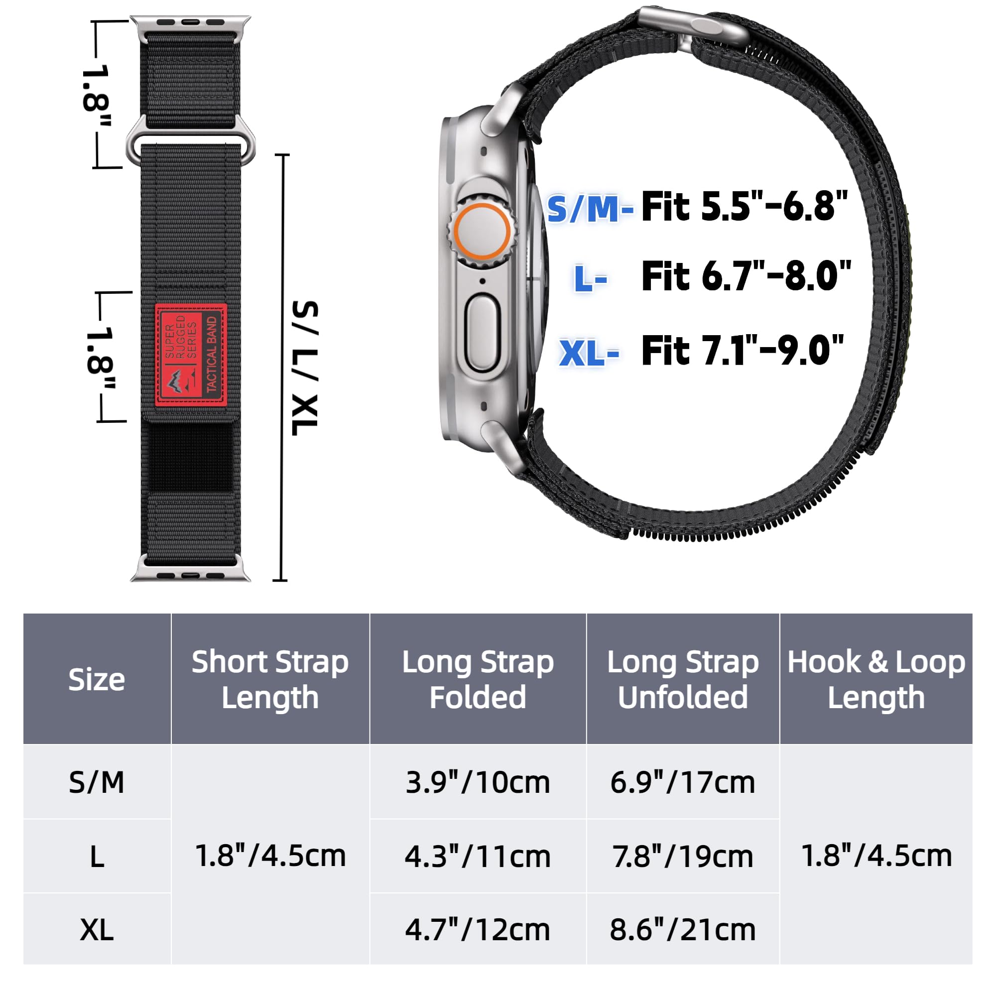 PremiFit Ultra Band for Apple Watch - Compatible with Apple Watch Ultra 2/Ultra 49mm, Series 9/8/7 45mm, SE2/SE/6/5/4 44mm, 3/2/1 42mm - Durable Nylon Sport Strap for Men & Women - Perfect for Running, Gym & Outdoor Activities