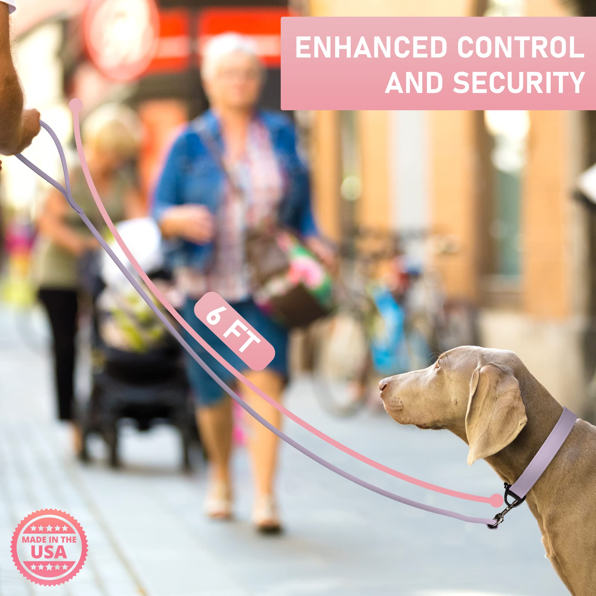 Biothane Heavy Duty Dog Leash - 6FT Waterproof Dog Lead for Large, Medium & Small Dogs - Made in USA with Brass Carabiner Clip (Lavender) - Perfect for Walking, Training & Outdoor Adventures