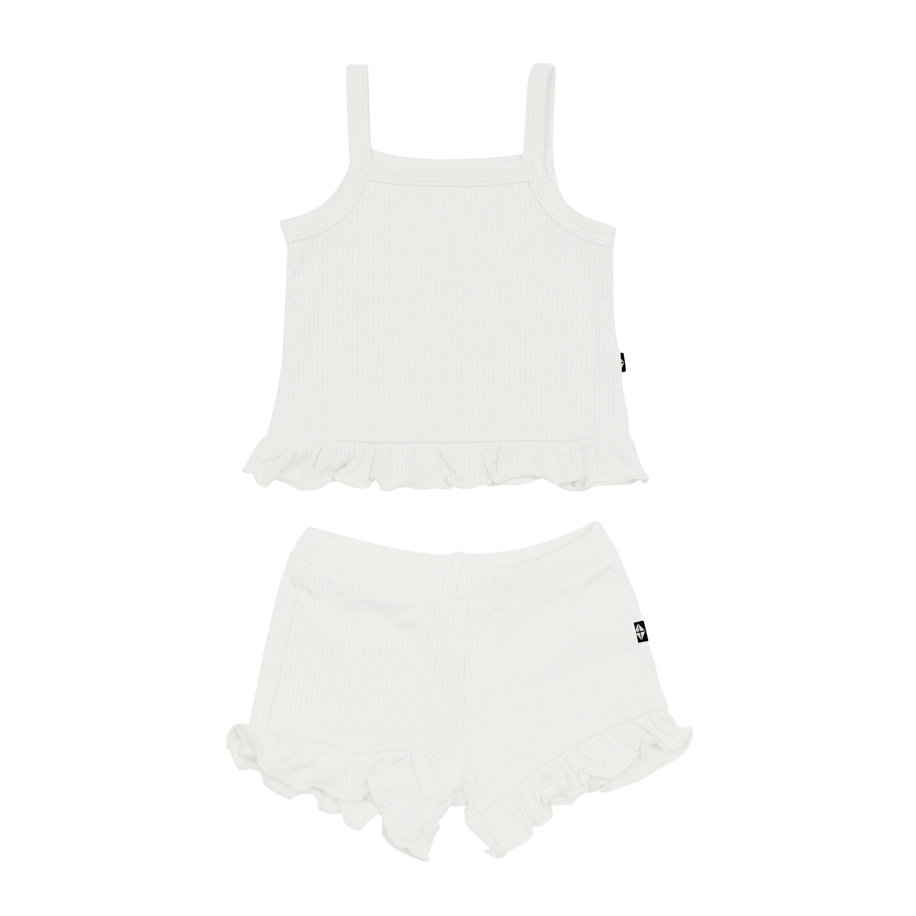 Ribbed Ruffle Tank Top Set in Oat - Women's Casual Summer Outfit for Beach, Vacation & Everyday Wear