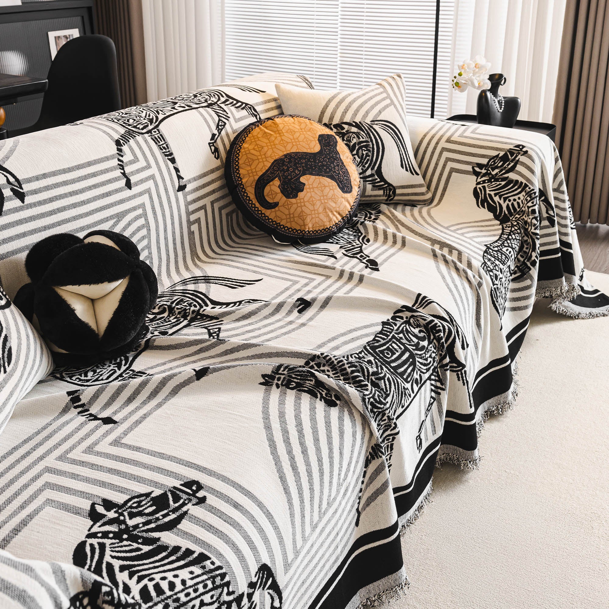 Stylish Horse Print Breathable Chenille Sofa Cover - Soft & Durable Couch Protector for Modern Living Room, Home Decor - Perfect for Pet Owners & Cozy Family Gatherings