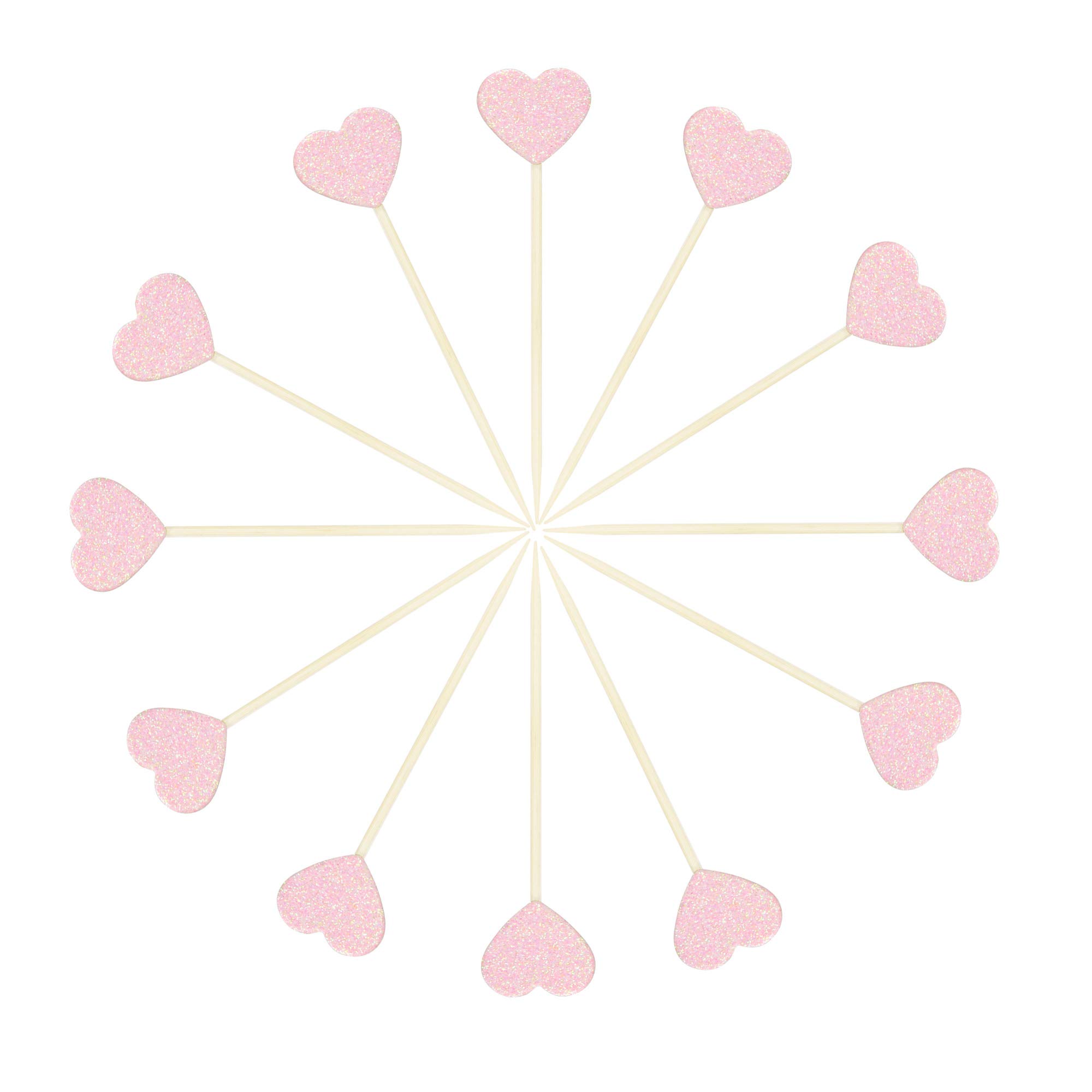 Ercadio 40 PCS Light Pink Glitter Heart Cupcake Toppers - Love Theme Cupcake Picks for Wedding, Bridal Shower, Birthday Party, Baby Shower & Anniversary Cake Decorations - Perfect for Romantic Celebrations and Sweet Treats