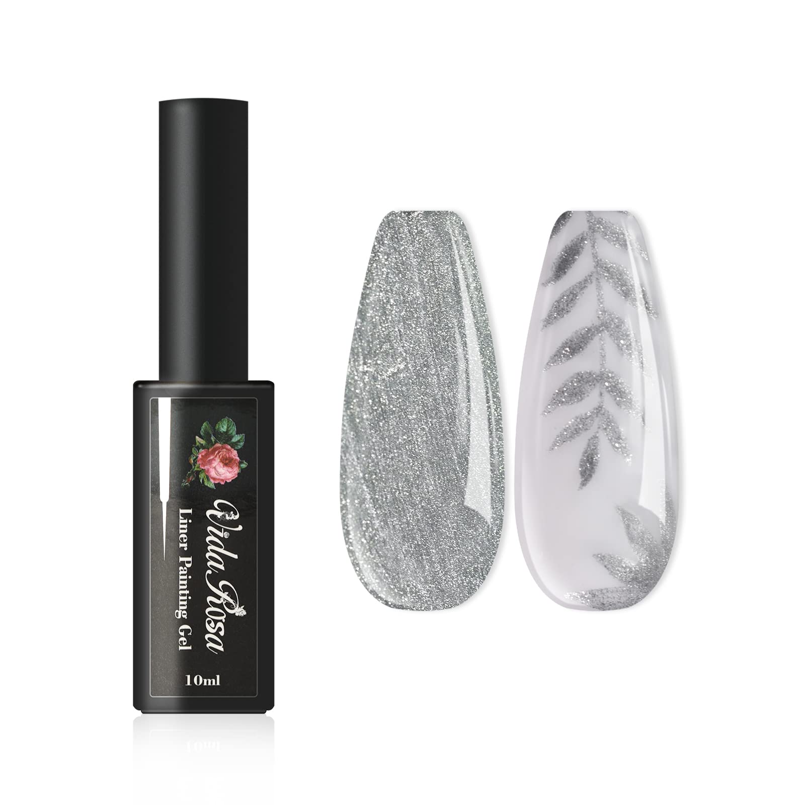 VidaRosa Metallic Silver UV LED Gel Nail Polish Pen Set - 10ML 3D Nail Art Liner for DIY Salon Manicure, French Tips & Nail Design | Perfect for Home Use, Professional Nail Artists & Beauty Salons