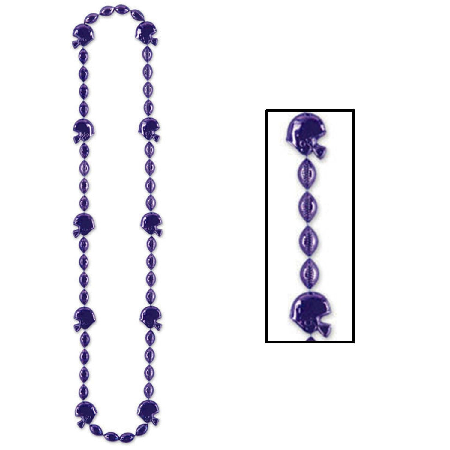 12 Pack Beistle Football Party Bead Necklaces - Purple Mardi Gras Beads for Sports Fan Tailgating, Game Day Celebrations & Themed Parties