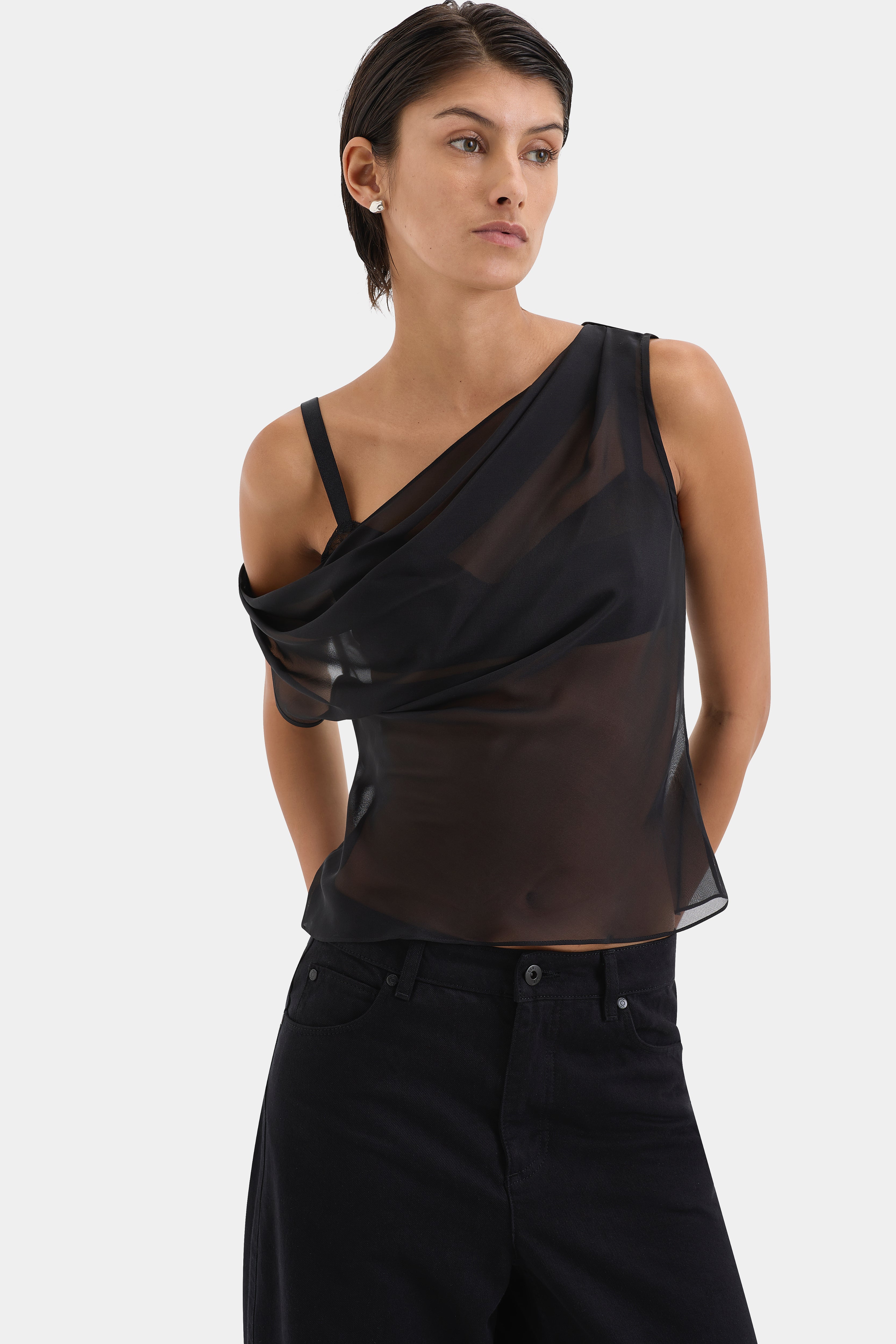 Black Strobe Cowl Top for Women - Trendy Long Sleeve Turtleneck Sweater for Fall & Winter | Perfect for Casual Outfits, Layering, and Office Wear