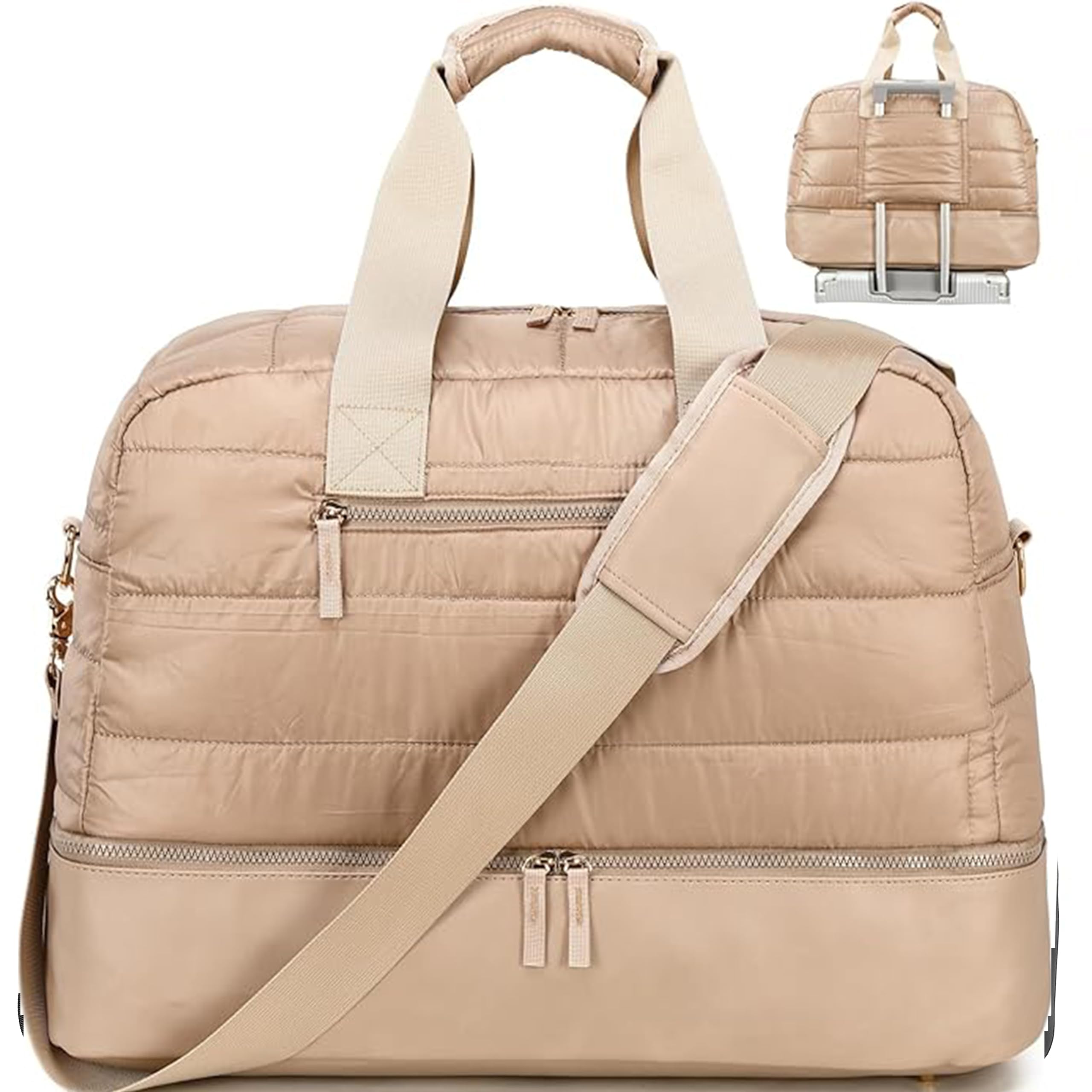 Stylish CAMTOP Quilted Puffer Weekender Bag for Women - Travel Duffle with Shoe Compartment | Perfect Carry-On Overnight Tote for Weekend Getaways, Gym, and Business Trips