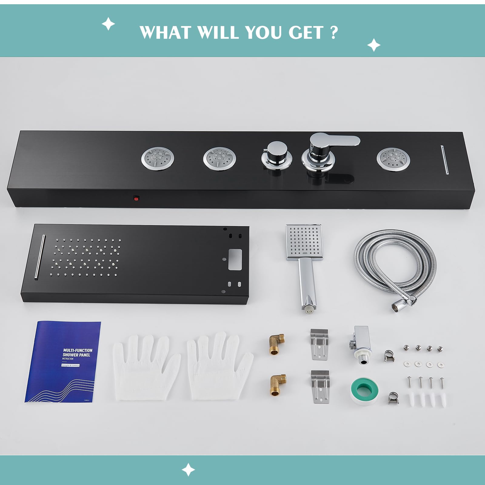6-in-1 LED Shower Panel Tower System with Rainfall Shower Head, Body Jets & Handheld - Stainless Steel Black Shower Column for Luxury Bathroom Upgrade | Perfect for Modern Homes, Spa Experience & Relaxing Showers