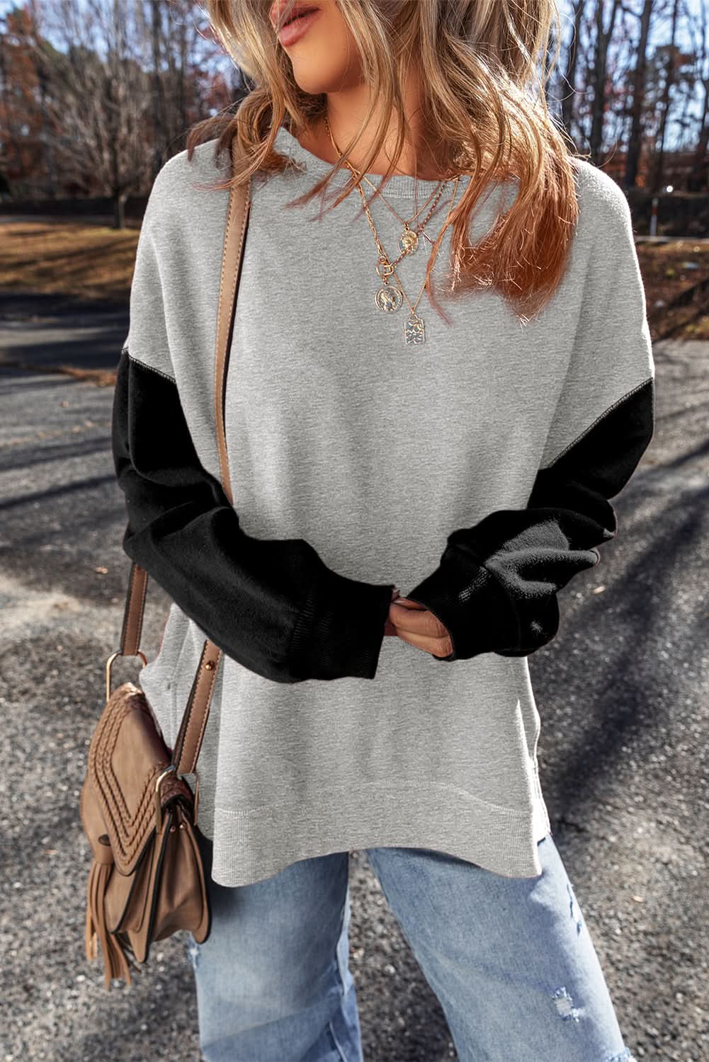 Stylish Gray Drop Shoulder Pullover Sweater for Women - Cozy Oversized Knit Top for Casual Outfits & Layering in Fall & Winter