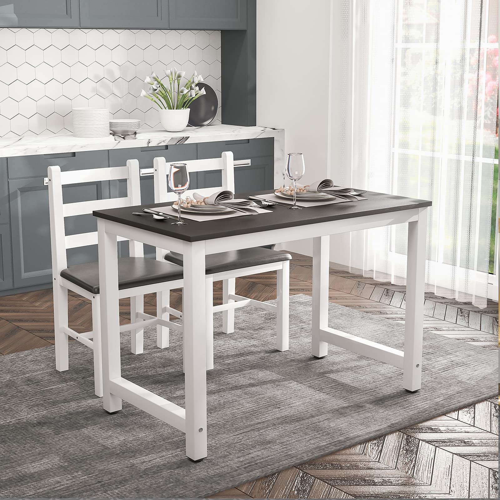 43 Inch Solid Wood Dining Table - Super Sturdy Kitchen Table for 2-4 People - Perfect for Small Apartments, Homes, Offices & Kitchens (Black) | Ideal for Family Dinners, Work Meetings & Compact Spaces