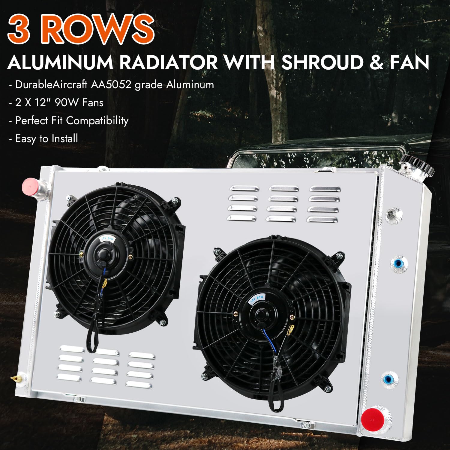 High-Performance CC716 3-Row All-Aluminum Radiator for 81-91 Chevy Blazer/C/K Series & 73-91 GMC Jimmy/C1500/C2500/C3500 - Fits 4.1L 4.8L L6 & 5.0L 5.7L 7.4L V8 Engines - Complete Cooling Kit with Shroud, Fan & Relay - Perfect for Off-Roading, Towing & High-Performance Upgrades