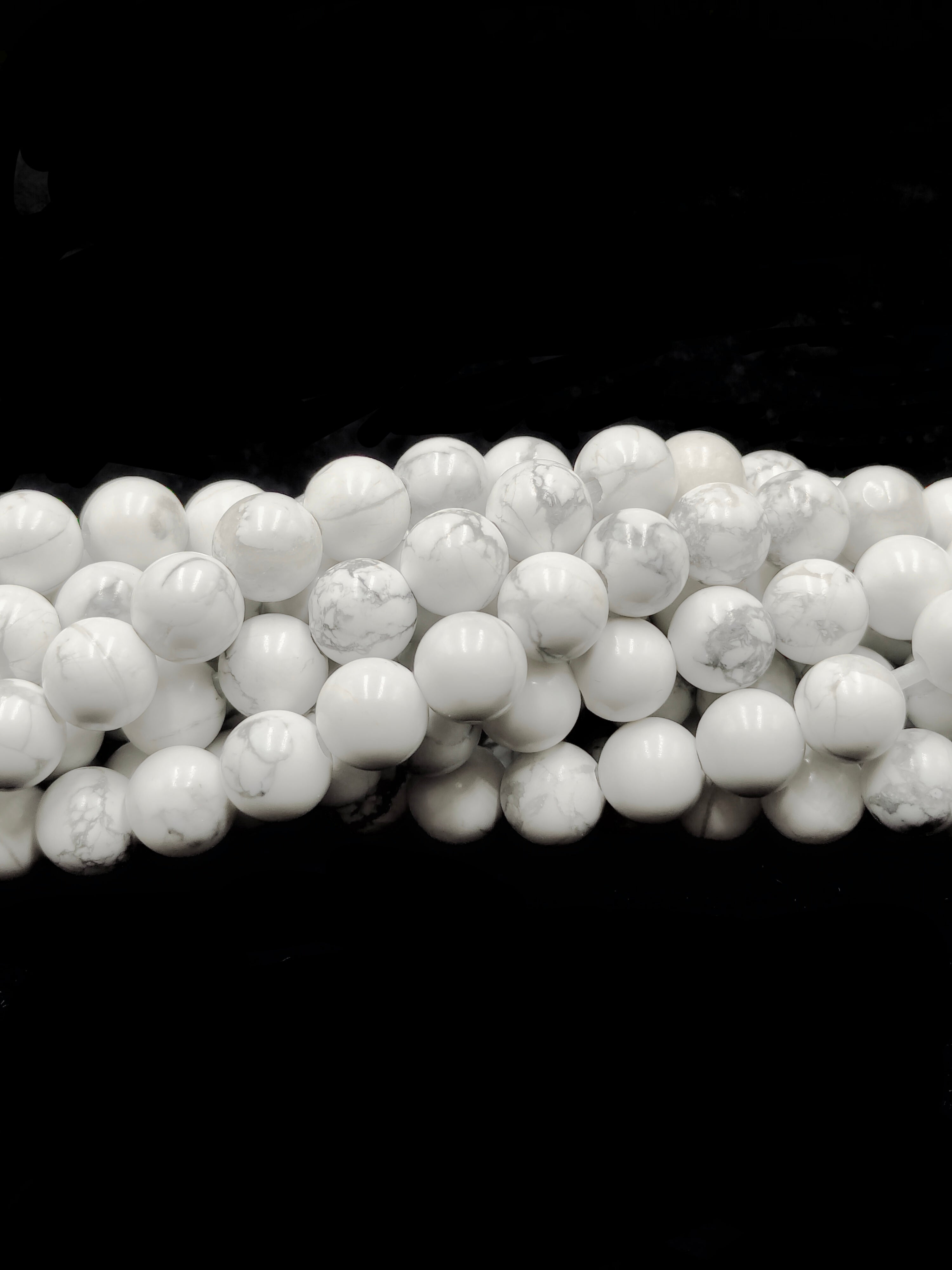 2.0mm Large Hole Howlite Smooth Round Beads - 6mm, 8mm, 10mm, 15.5 Inch Strand - DIY Jewelry Making, Bracelet & Necklace Crafting Supplies for Beaders and Artists