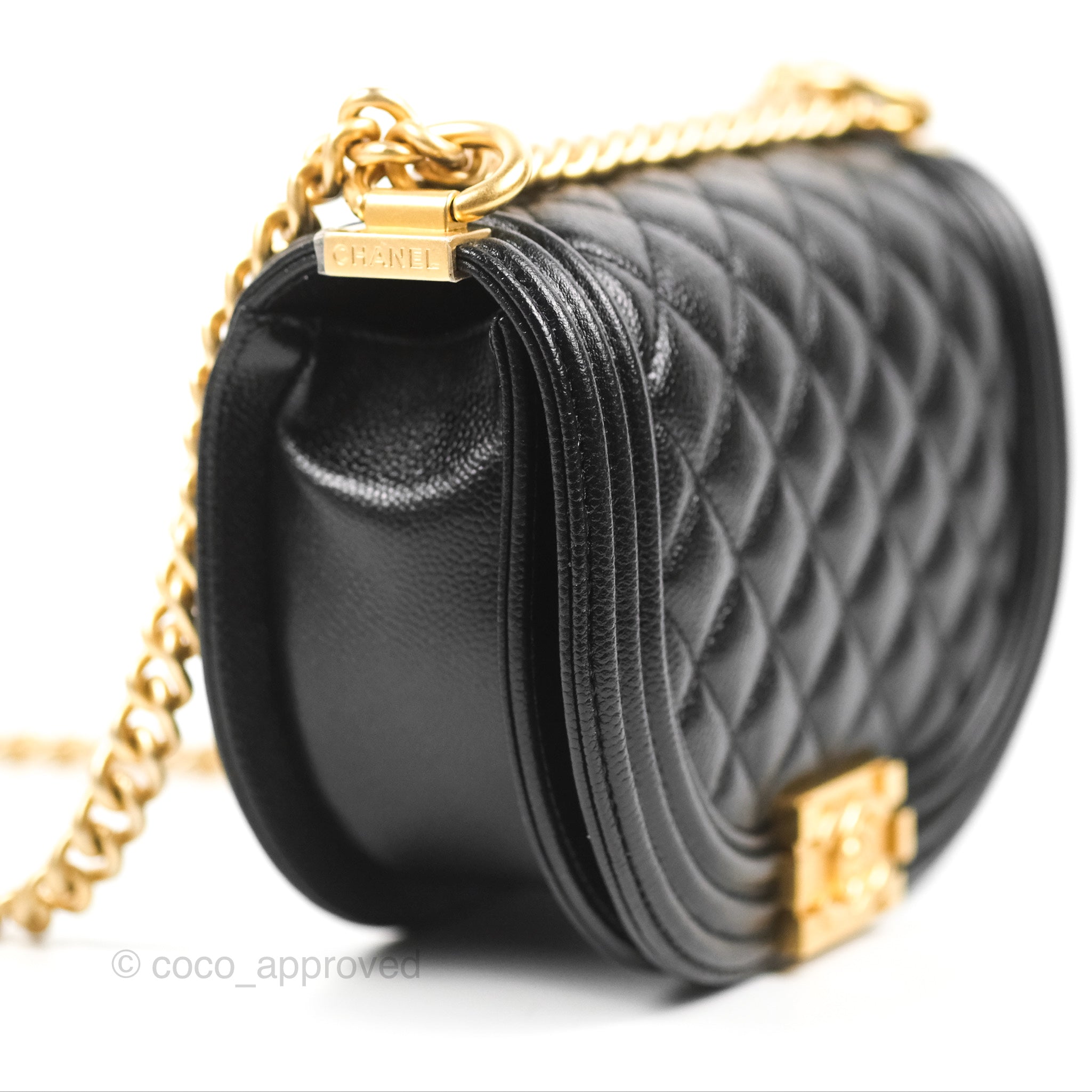 Chanel Boy Messenger Bag Black Caviar Leather with Aged Gold Hardware - Luxury Crossbody Bag for Women, Perfect for Work, Travel & Evening Events