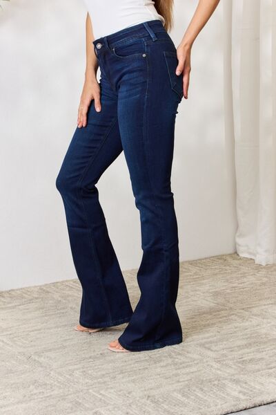 Kancan Women's Full Size Mid Rise Flare Jeans - Stretchy Denim Pants for Casual Wear & Everyday Outfits