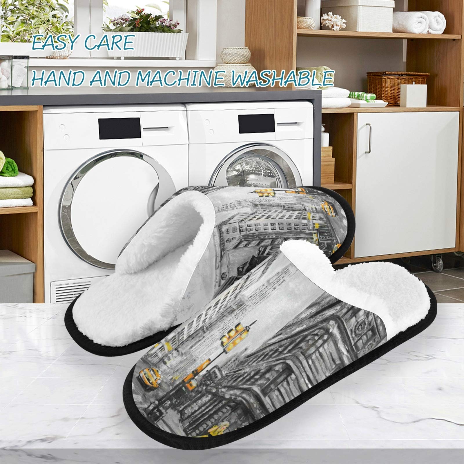 ALAZA Non-Slip Oil Painting New York Street Slippers for Men & Women - Cozy Home, Hotel, Spa, Bedroom & Travel House Shoes