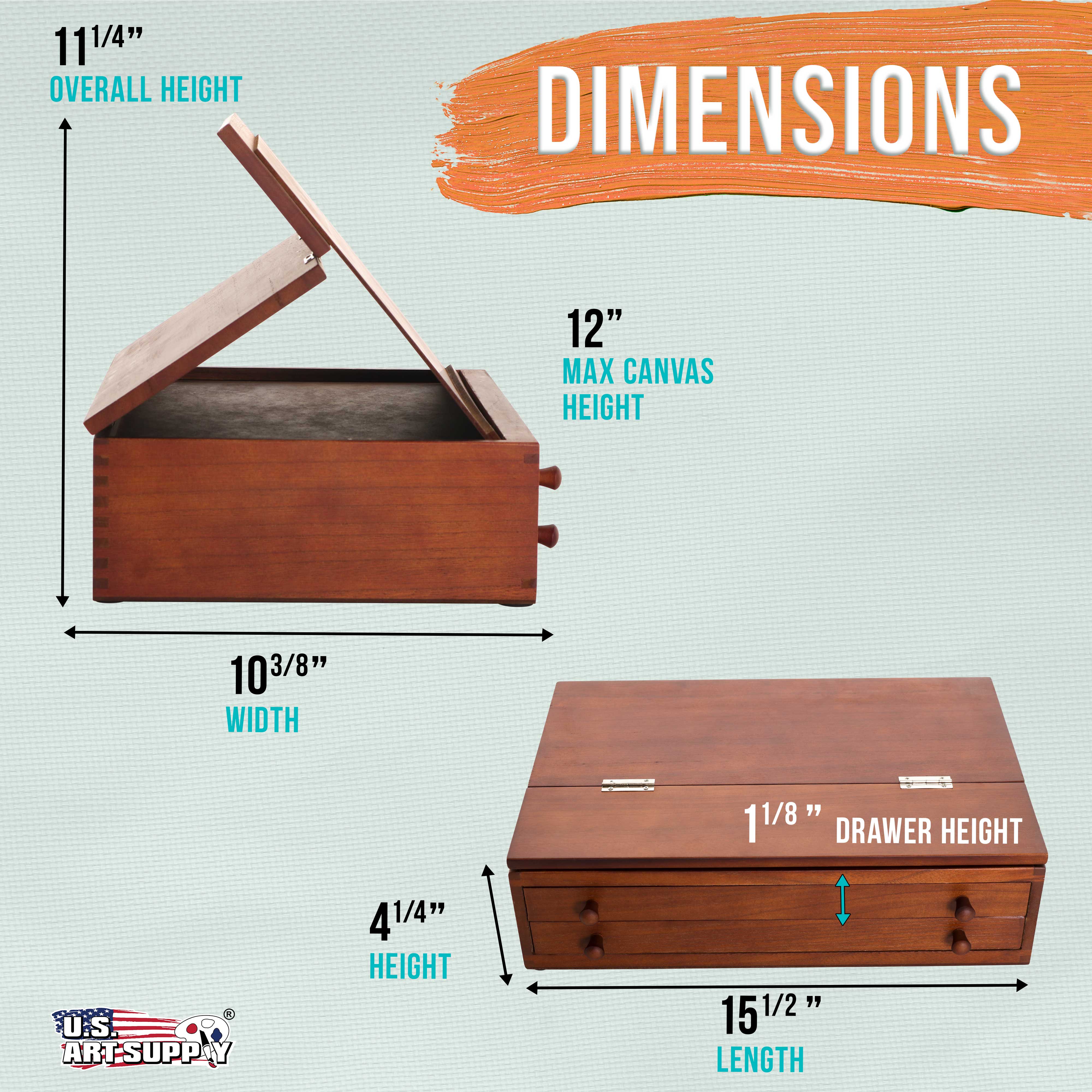 Premium Walnut 2-Drawer Wooden Art Storage Box with Adjustable Drawing Easel - Handcrafted Beechwood, Secure Metal Clasps - Perfect for Artists, Sketching & Art Supply Organization - Home Studio & Classroom Use