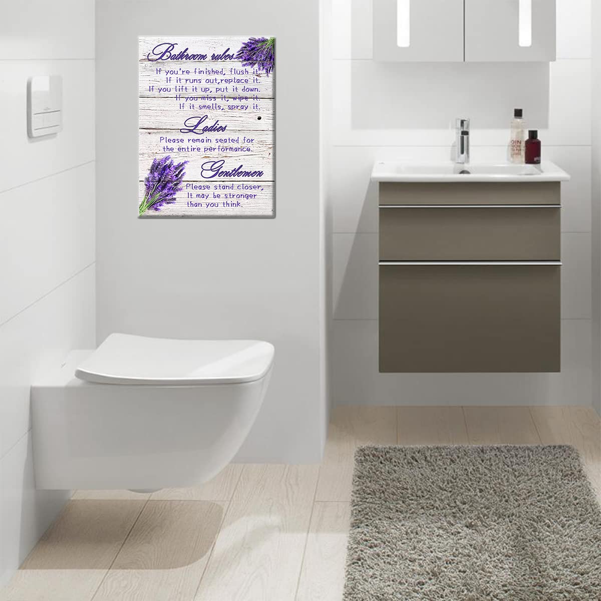 Lavender Bathroom Wall Art - Farmhouse Toilet Decor 12x15 for Home & Office