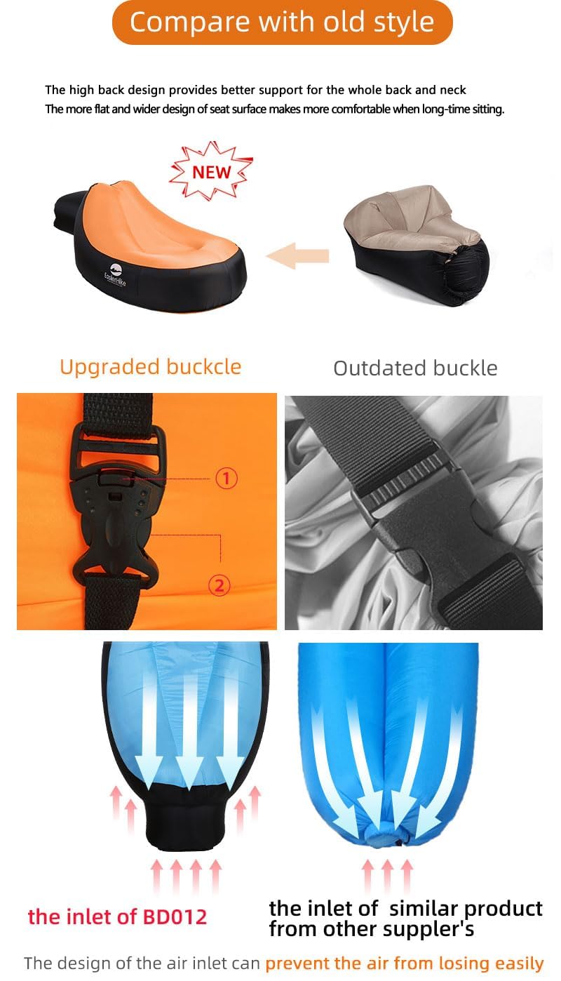 LUTEM DB012-S Inflatable Chair - Portable Camping Chair for Adults, 35x19x25 Inches, Quick Setup - Perfect for Beach, Picnic, Hiking, Backpacking & Outdoor Adventures (Orange) | Lightweight & Compact for Travel & Relaxation