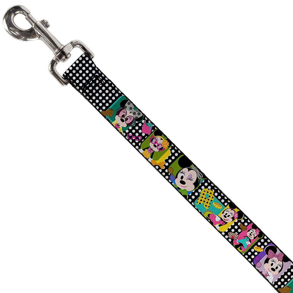 Buckle-Down Mini Minnie Fashion Pet Leash - 4FT Polka Dot Black/White/Multi Color Dog Leash - 1/2 Inch Wide Retractable Lead for Small Dogs - Perfect for Walks, Training & Outdoor Adventures