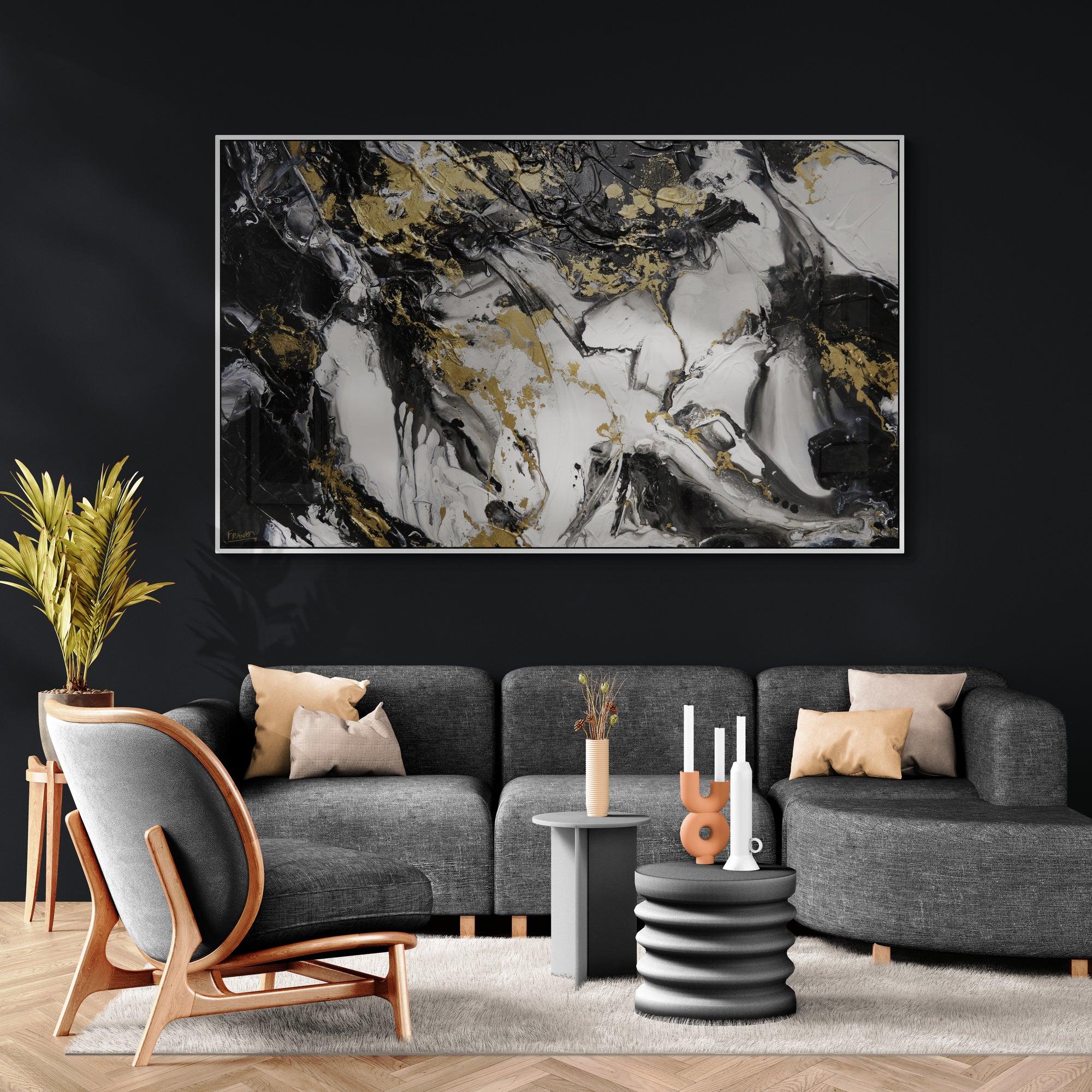 200cm x 120cm Black White Gold Abstract Textured Canvas Art - Modern Metallic Wall Painting for Living Room, Bedroom & Office Decor