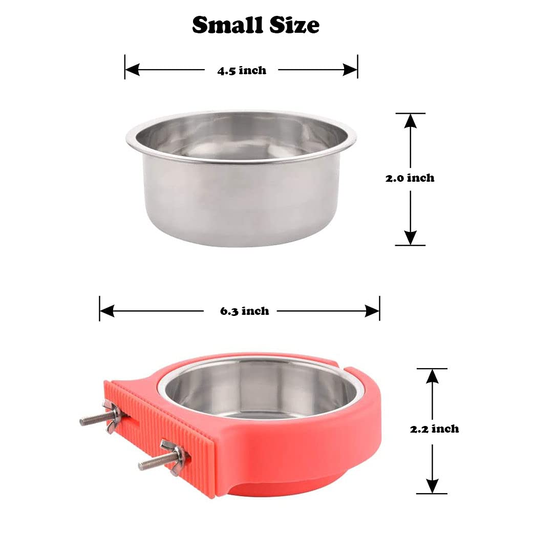 Stainless Steel Hanging Pet Bowls for Crate & Kennel - Removable Food Water Feeder with Bolt Holder for Dogs, Cats, Puppies, Rabbits & Small Animals (Small, Pink) - Perfect for Travel, Training & Home Use