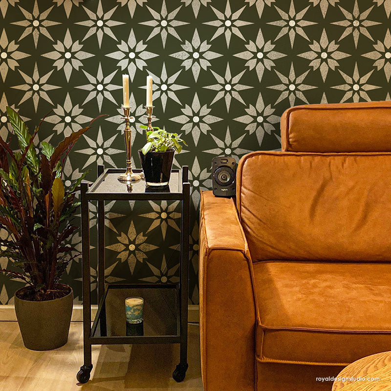 Starz Tile Allover Stencil - Reusable DIY Wall & Floor Stenciling Kit for Home Decor, Bathroom, Kitchen Backsplash - Perfect for Painting Patterns on Ceramic, Wood, Concrete Surfaces