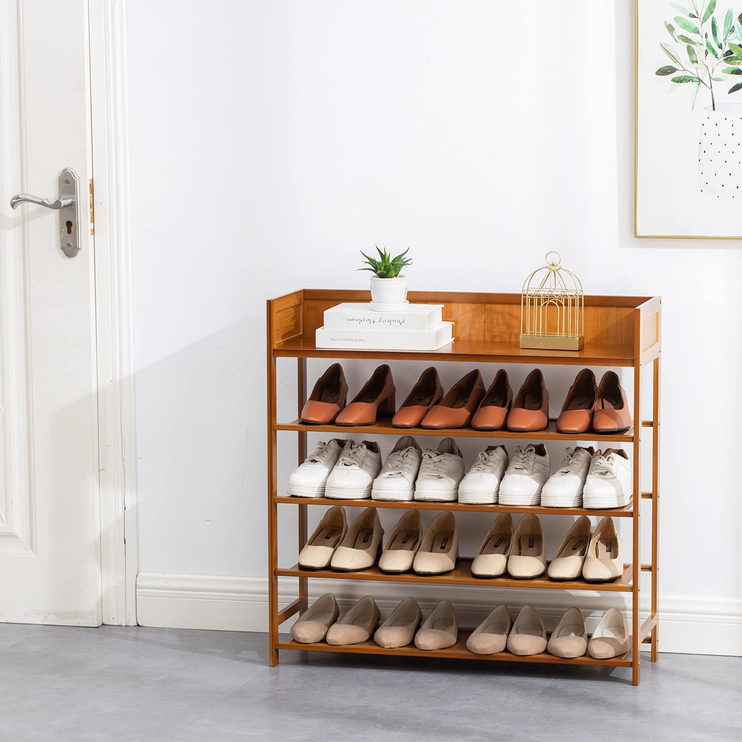 5-Tier Bamboo Shoe Rack Organizer - Space Saving Shoe Storage Shelf for Entryway, Closet & Bedroom - Sturdy Brown Shoe Shelf for Sneakers, Boots & Sandals - Perfect for Small Spaces & Home Organization