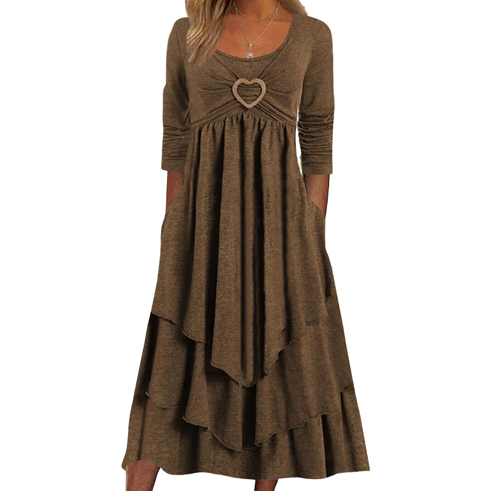 Elegant Plus Size Women's Fall Maxi Dress with Long Sleeves, Tiered Design & Pockets - Perfect for Wedding Guest, Casual Outings & Autumn Events