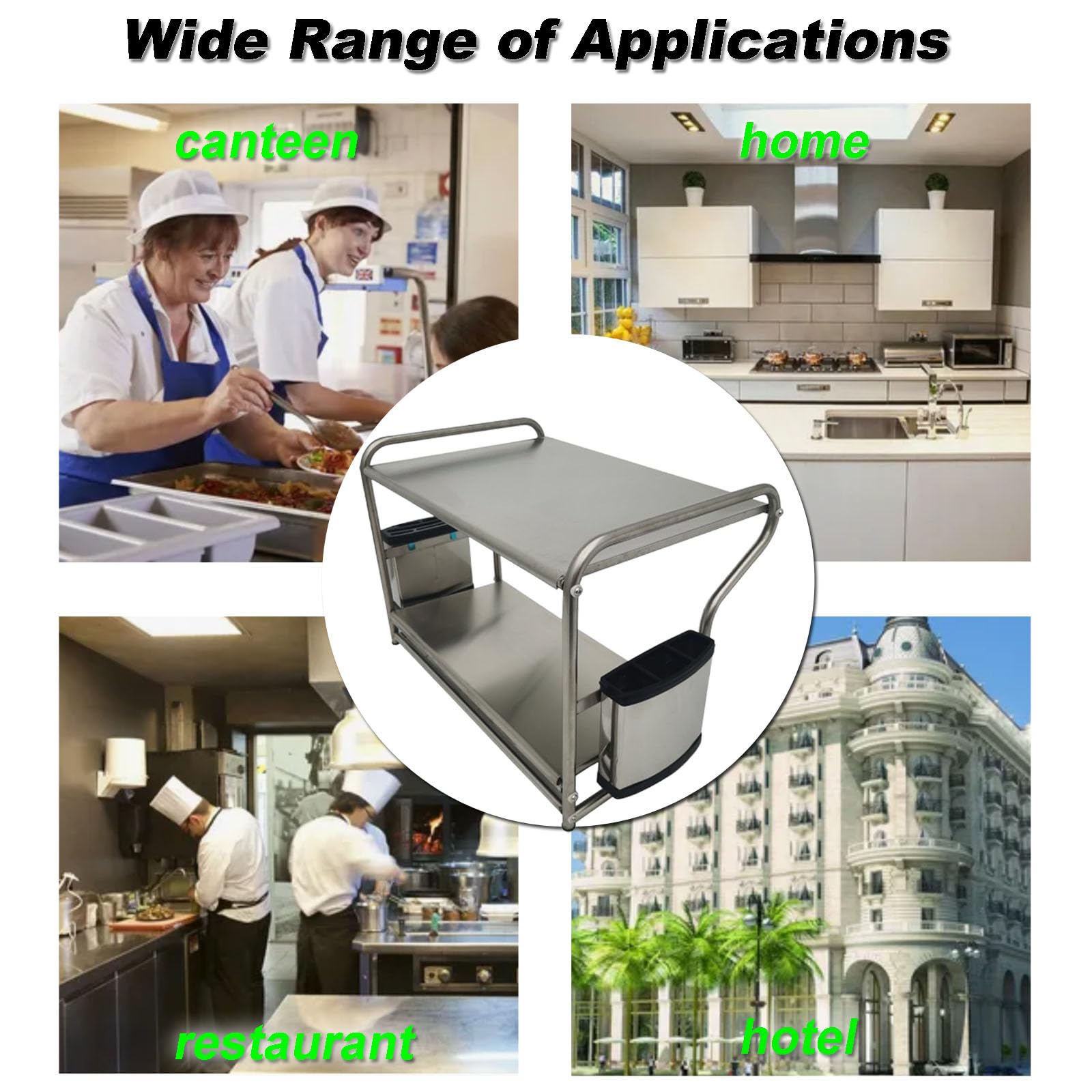 INTBUYING 2-Tier Stainless Steel Microwave Oven Rack Holder with 8 Hooks - Space Saving Kitchen Countertop Organizer for Microwave Storage | Perfect for Small Kitchens, Apartments & Dorm Rooms