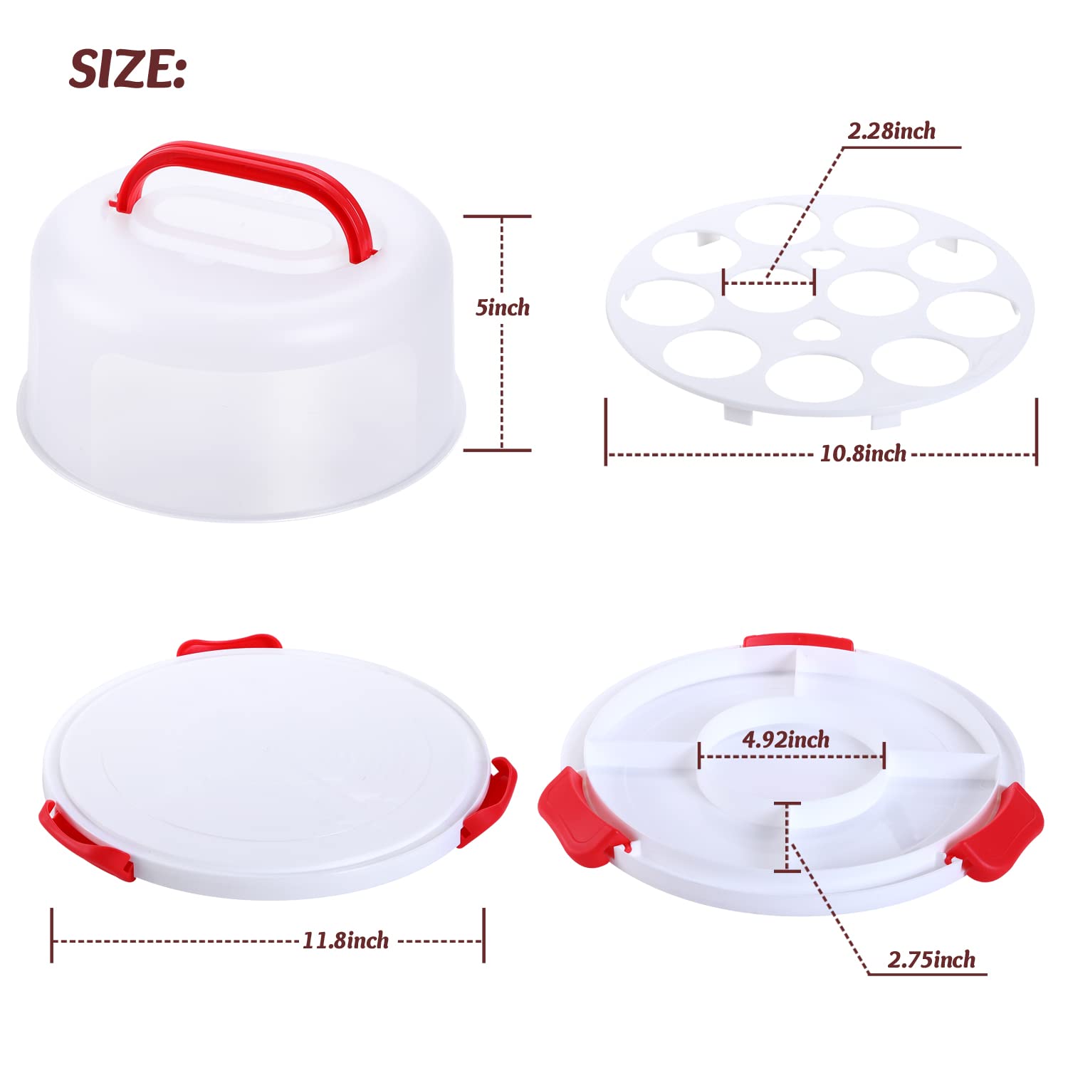 Ohuhu 10 Inch Round Cake Carrier with Lids - BPA-Free Portable Cake Holder for Cupcakes, Pies, Cookies, Nuts & Fruits | Two-Sided Base Design | Perfect for Parties, Picnics & Gift Giving