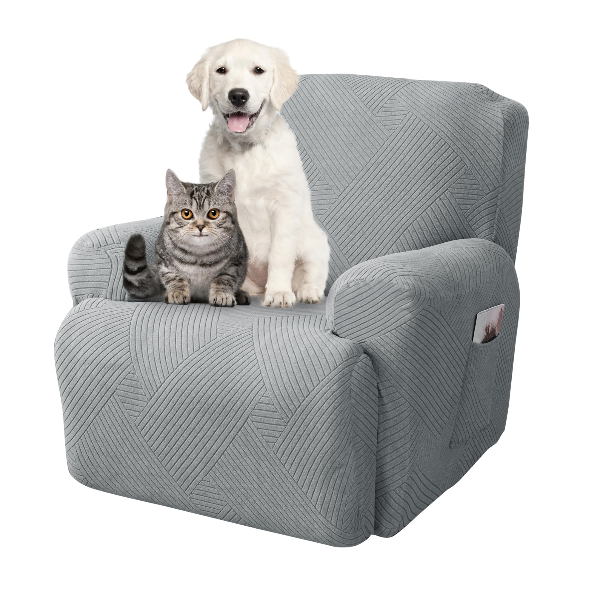 **Stretch Recliner Covers 4-Piece Set - Universal Fit for Lazy Boy & Recliner Chairs, Sofa Protector with 2 Pockets - Light Gray - Perfect for Pets, Kids & Home Decor**    *(Use Case: Ideal for protecting furniture from spills, pet hair, and daily wear while adding a stylish touch to your living room or family space.)*