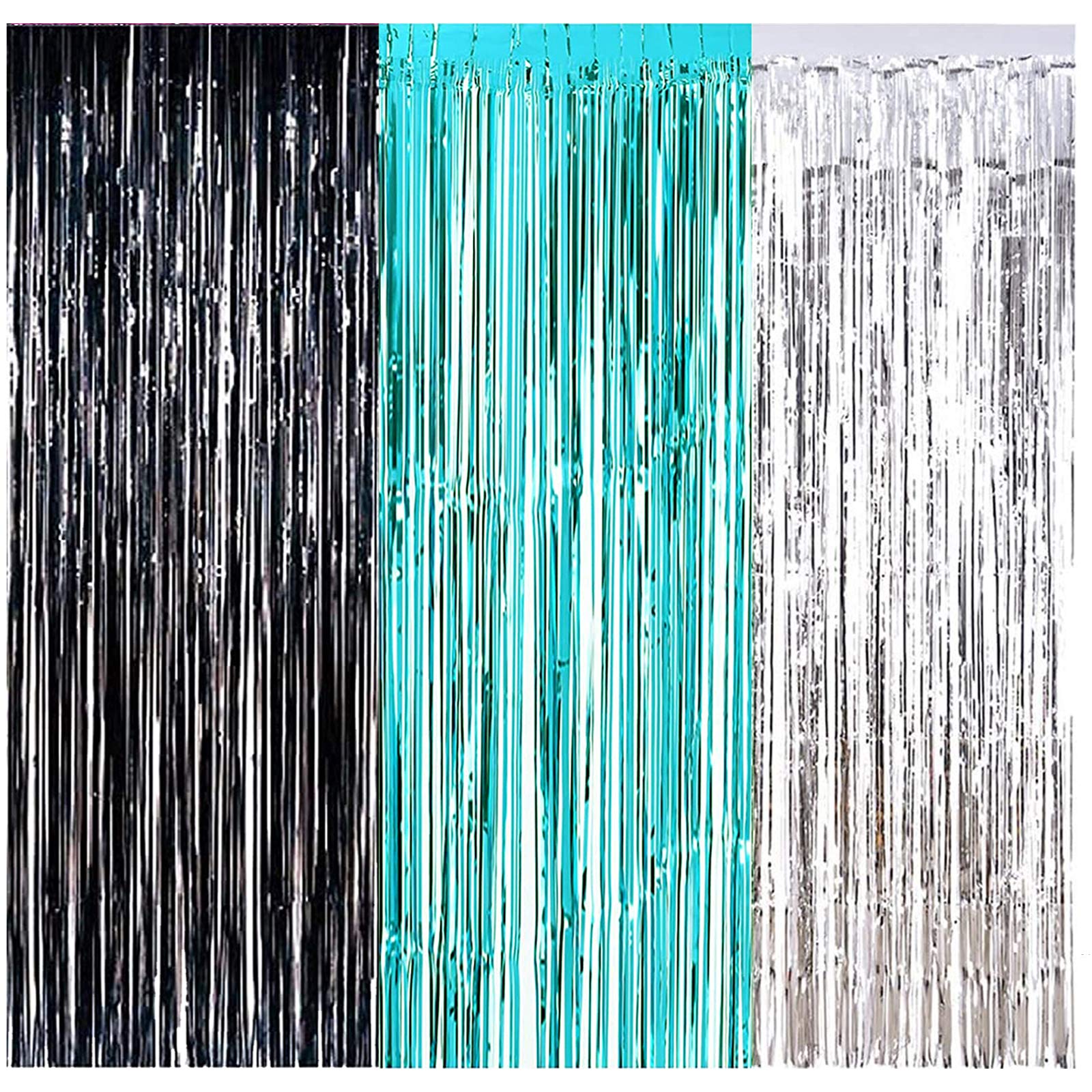 2025 Graduation Party Decorations - Turquoise, Black & Silver Foil Fringe Curtains | Photo Backdrop for Graduation Ceremony & Women's Birthday Celebration | Perfect for Graduation Photos, Party Decor & Event Backgrounds