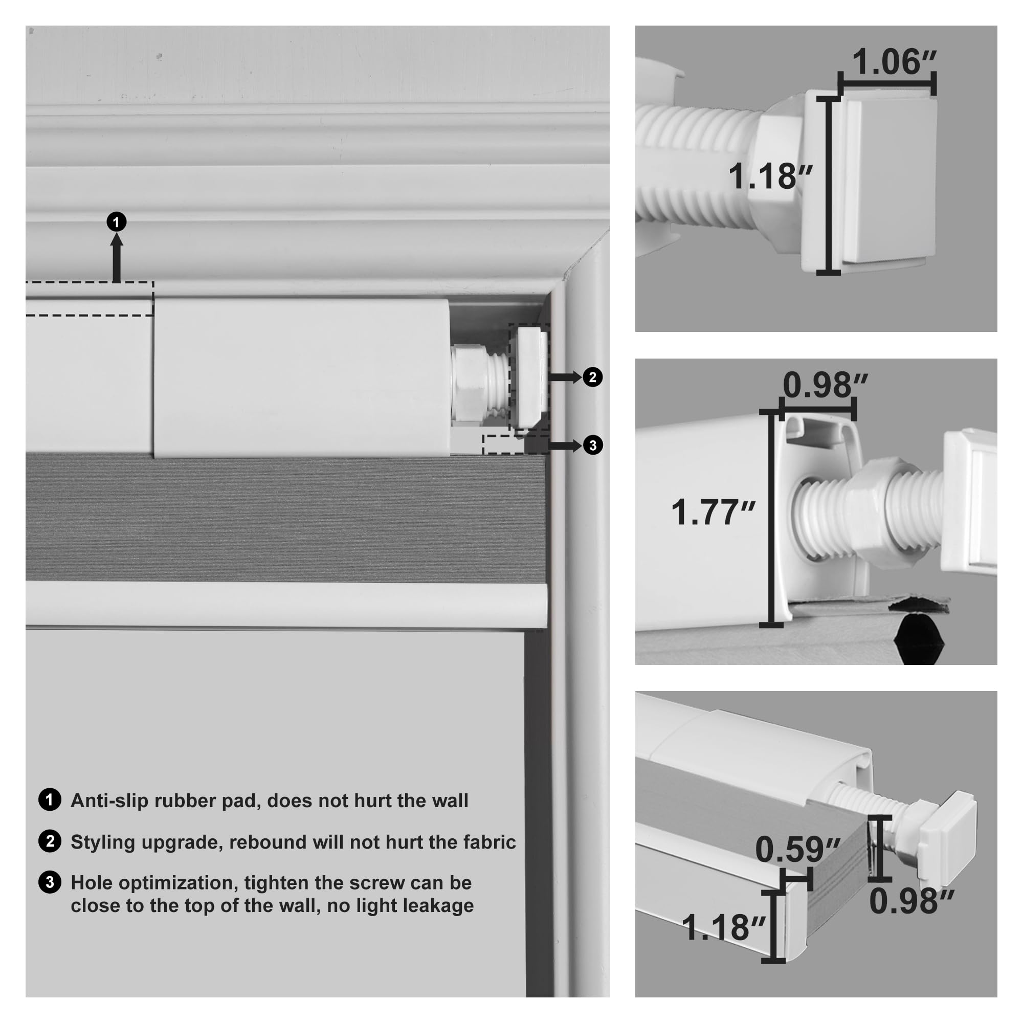 Boolegon No Drill Blackout Cellular Shades - Cordless Honeycomb Blinds for Windows & Doors, Easy Install No Tools or Screws, White, 46.5