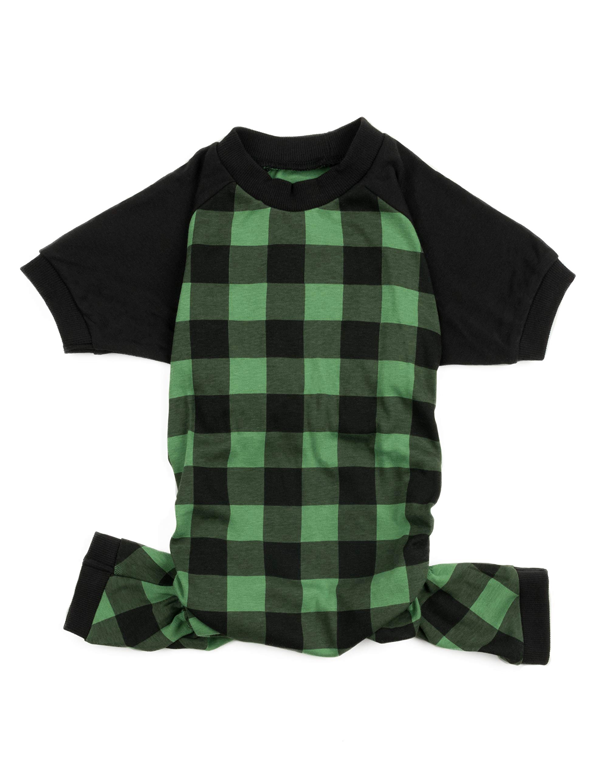 Leveret Dog Pajamas 100% Cotton Black & Green Plaid - XS Size | Soft & Comfortable Pet Sleepwear for Small Dogs | Perfect for Winter Nights & Indoor Lounging