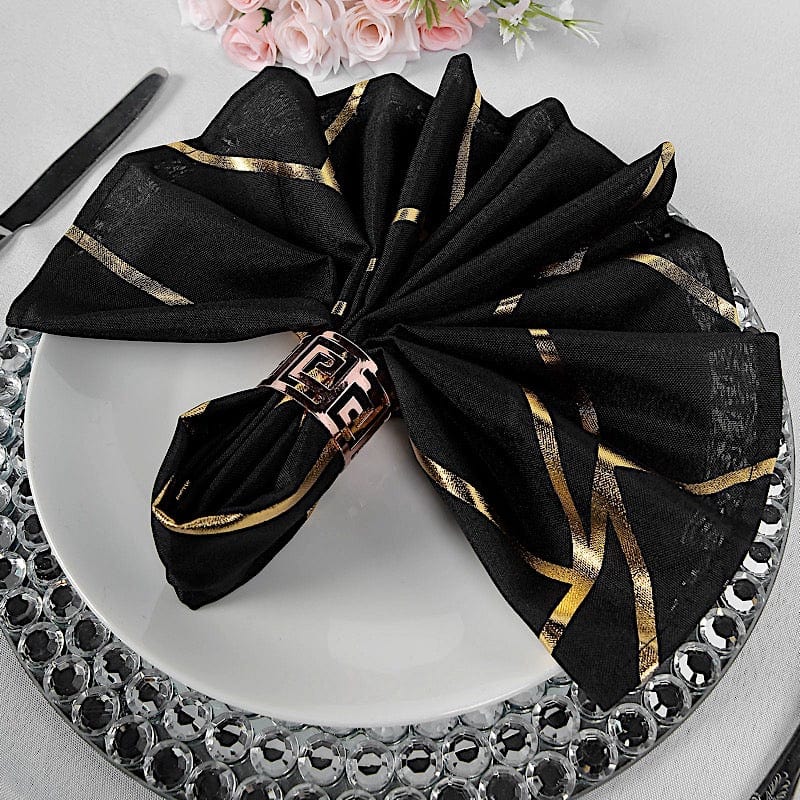 5-Pack 20x20 Inch Polyester Dinner Napkins with Metallic Geometric Design - Elegant Table Setting for Weddings, Parties & Formal Dining