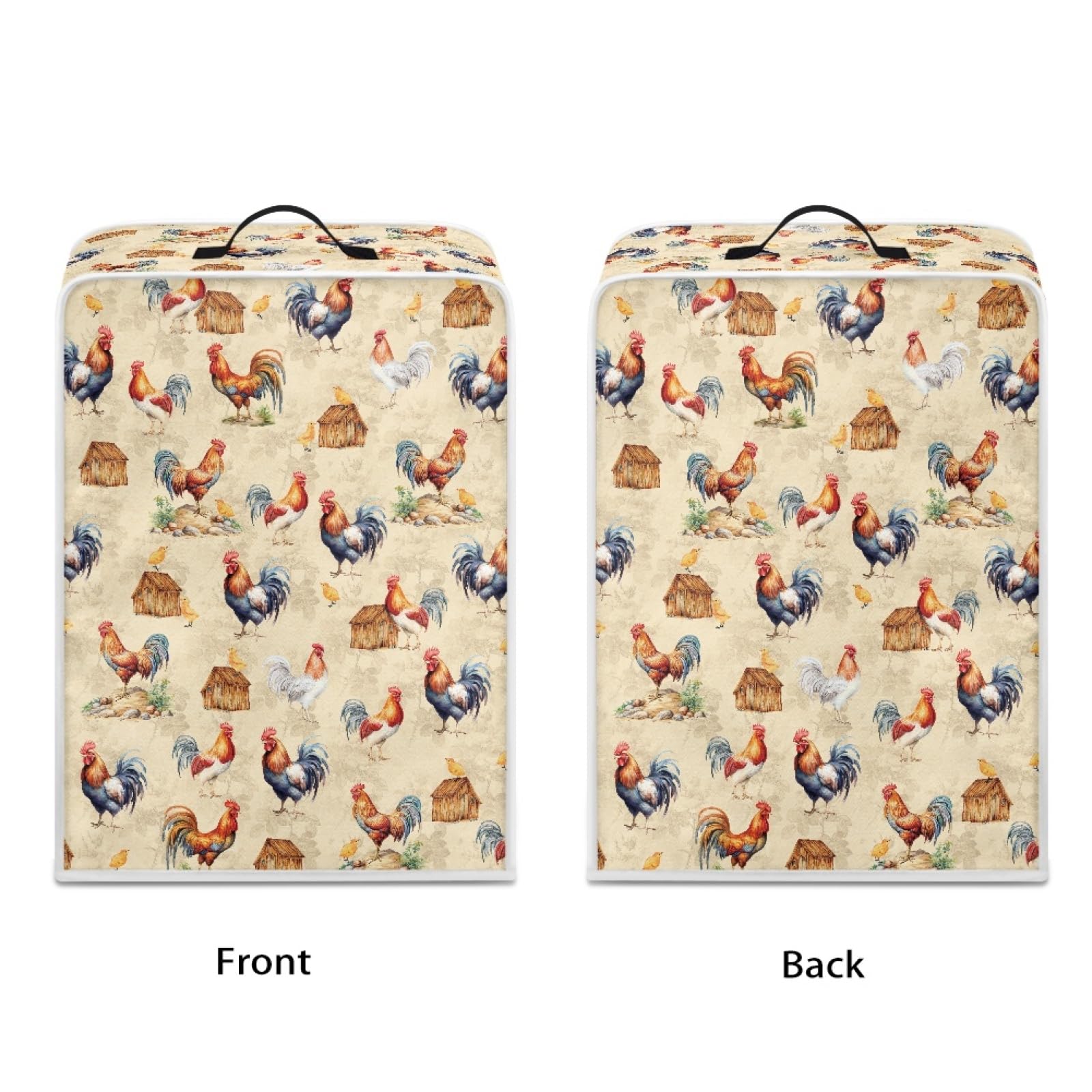 GLENLCWE Rooster Print Dust Proof Cover for Coffee Maker & Stand Mixer - Retro Polyester Kitchen Appliance Protector, Washable & Reusable - Perfect for Kitchen Countertop, Coffee Station & Baking Area