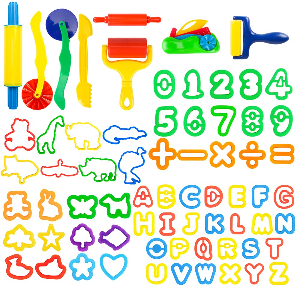 **69Pcs Play Dough Tools Set for Kids - Alphabet, Number & Animal Molds, Rollers, Cutters - Creative Clay Accessories for Learning & Fun (Ideal for Preschool, Homeschool, Sensory Play)**