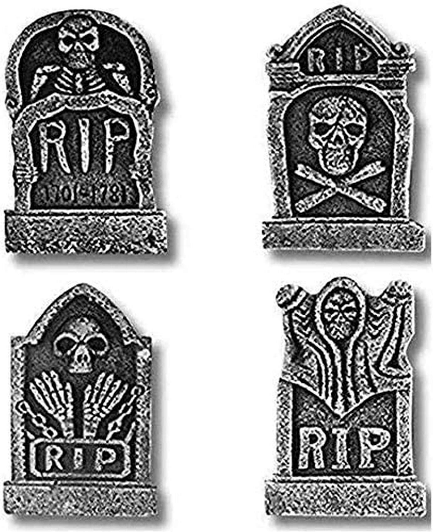 ZHILONG 4-Pack Lightweight Foam Graveyard Tombstones - Halloween Yard Decorations for Haunted House, Spooky Party & Outdoor Scary Decor