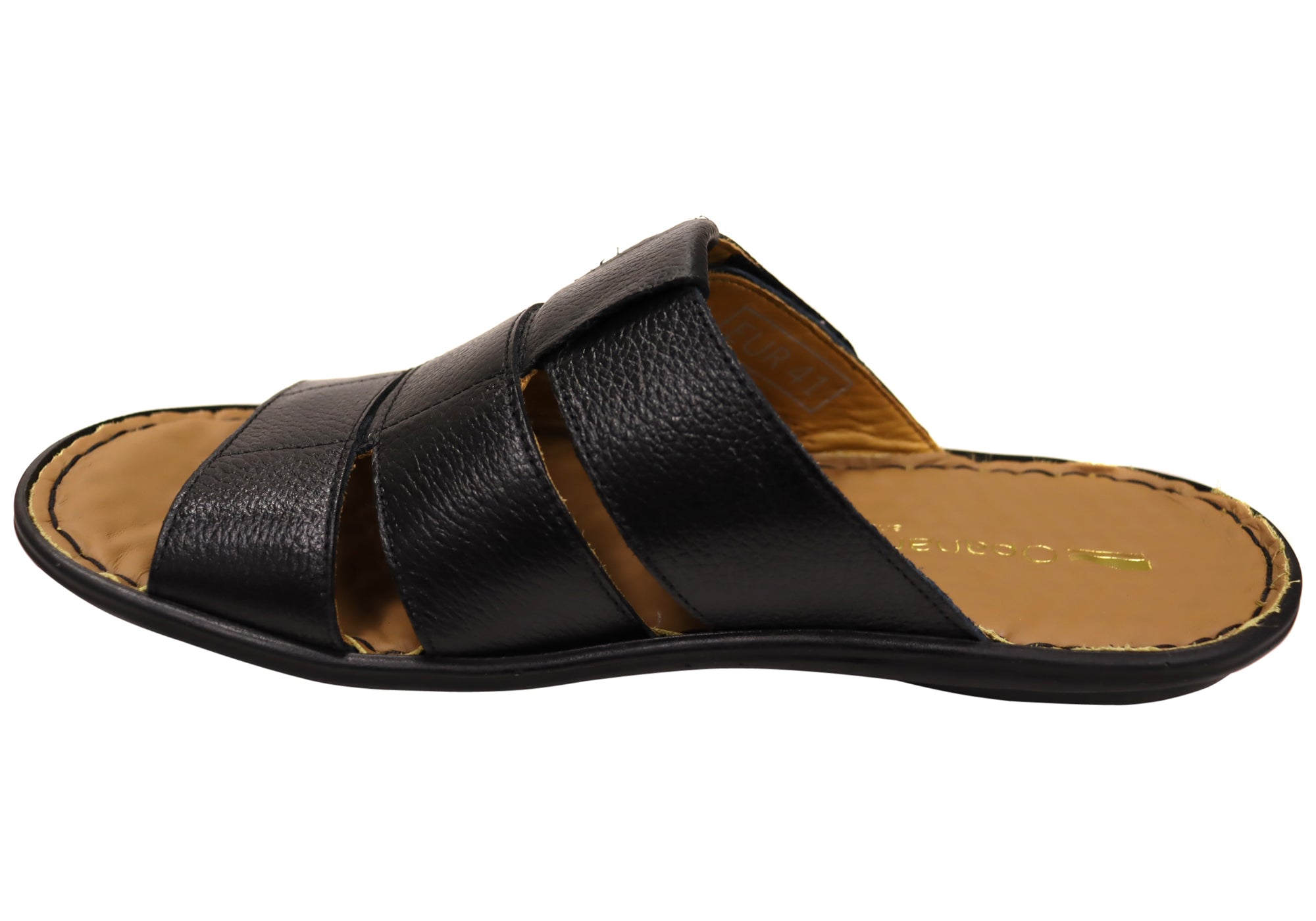 Andrew Men's Comfortable Brazilian Leather Slide Sandals - Breathable Summer Slippers for Beach, Pool & Casual Wear