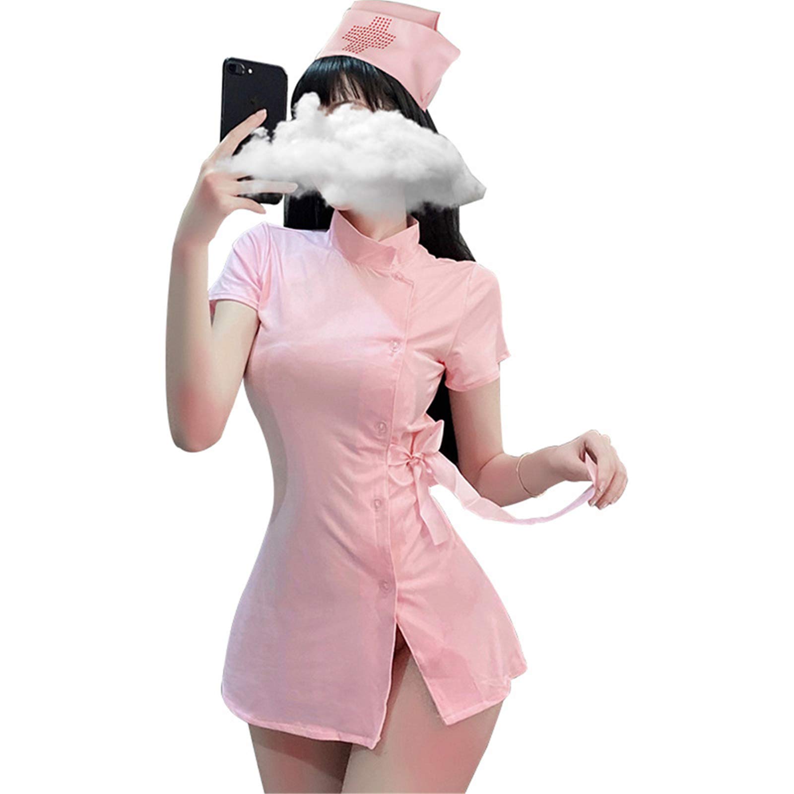 YOMORIO Women's Sexy Nurse Lingerie - Soft Milk Silk Anime Cosplay Costume for Halloween, Role Play & Boudoir Photography