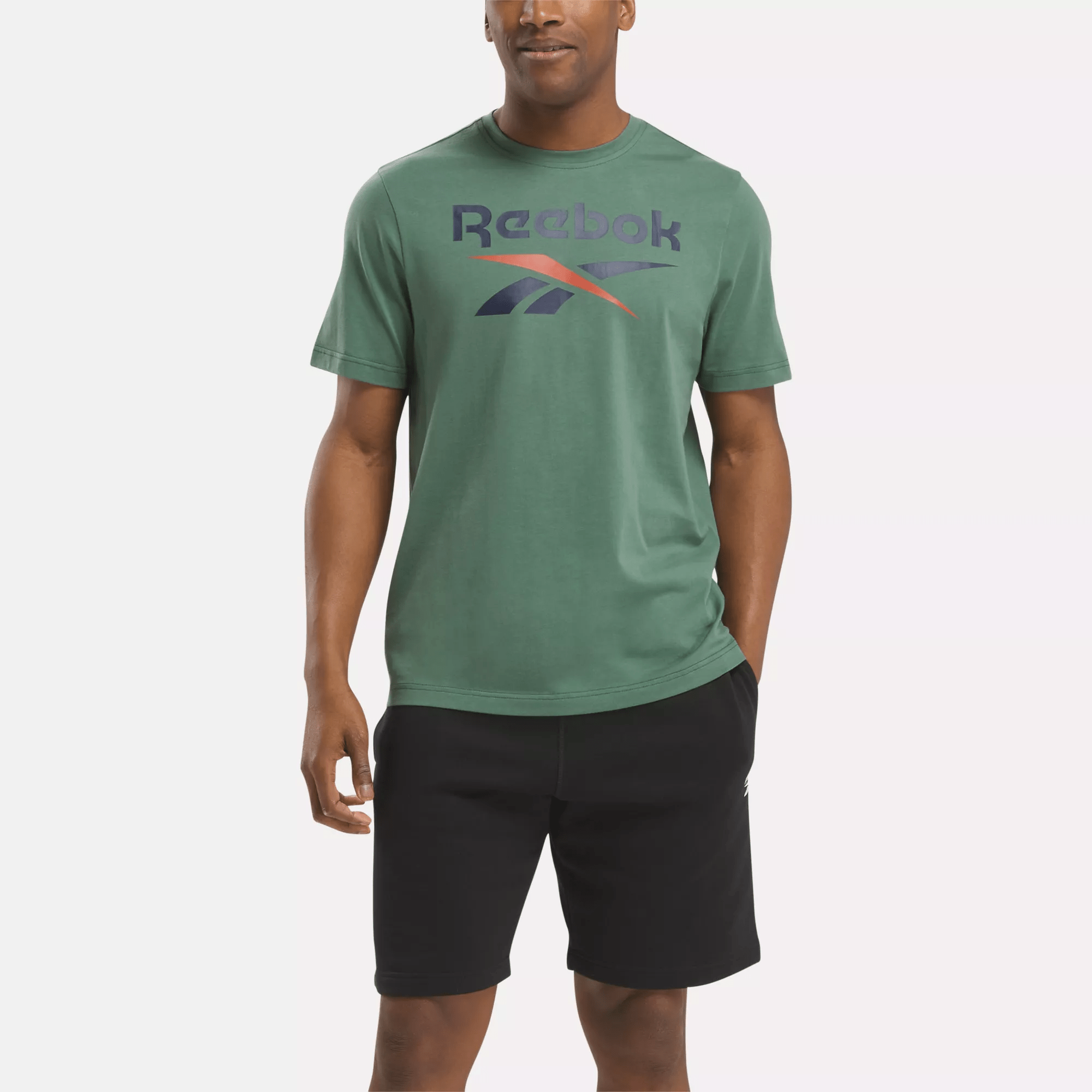 Reebok Men's Identity Big Stacked Logo T-Shirt - Comfortable Cotton Tee for Casual Wear, Gym & Street Style