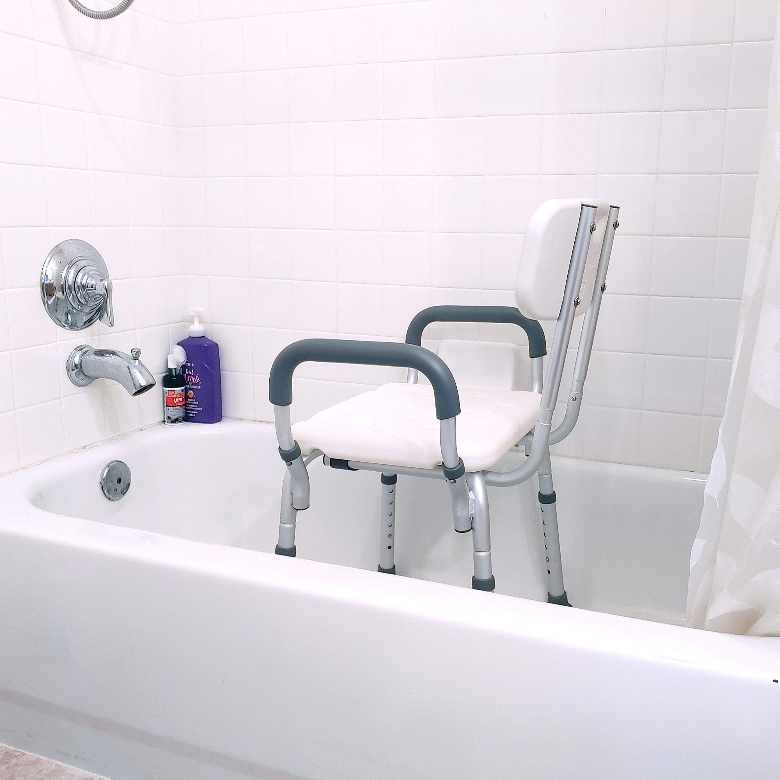 Premium Adjustable Shower Chair with Backrest & Arms - Tool-Free Snap-On Assembly, Lightweight & Portable - Ideal for Elderly, Disabled & Travel Use - Bathroom Safety Bench for Seniors & Mobility Assistance