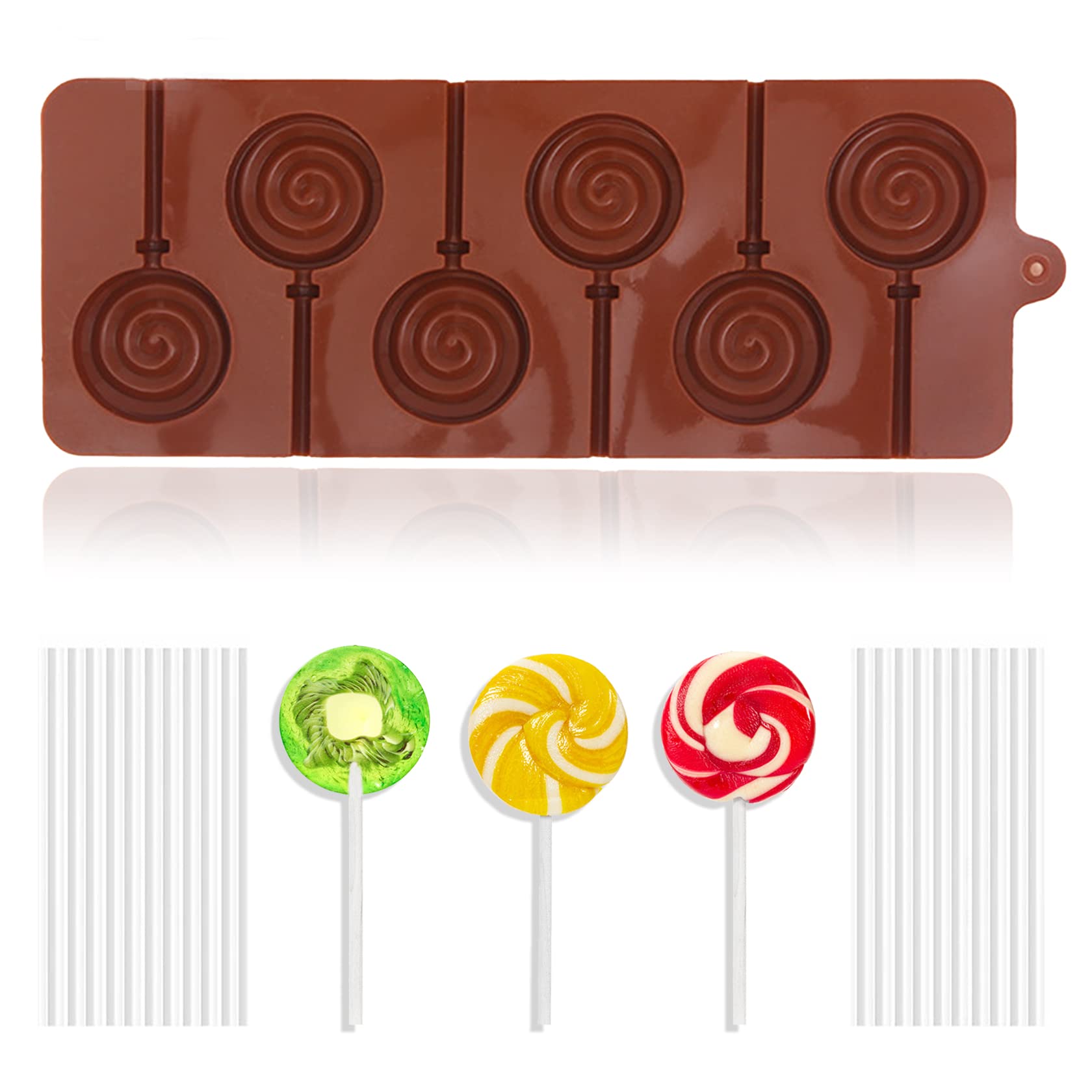 Premium Silicone Lollipop Molds Set - 6 Round Nonstick Candy Molds with 20 Sticks for Hard Candy, Chocolate, Jellies, Baking & DIY Treats - Perfect for Birthday Parties, Baby Showers & Holiday Gifts