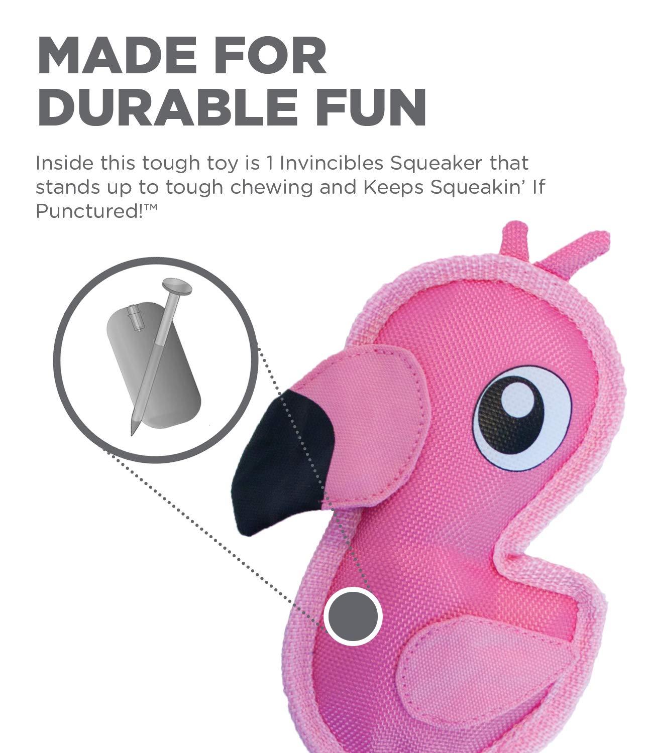 Outward Hound Fire Biterz Flamingo Plush Dog Toy - Interactive Chew Toy with Firehouse Material, Small - Perfect for Playtime & Training for Small Dogs