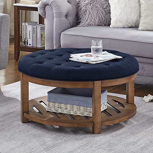 Navy Blue Round Ottoman