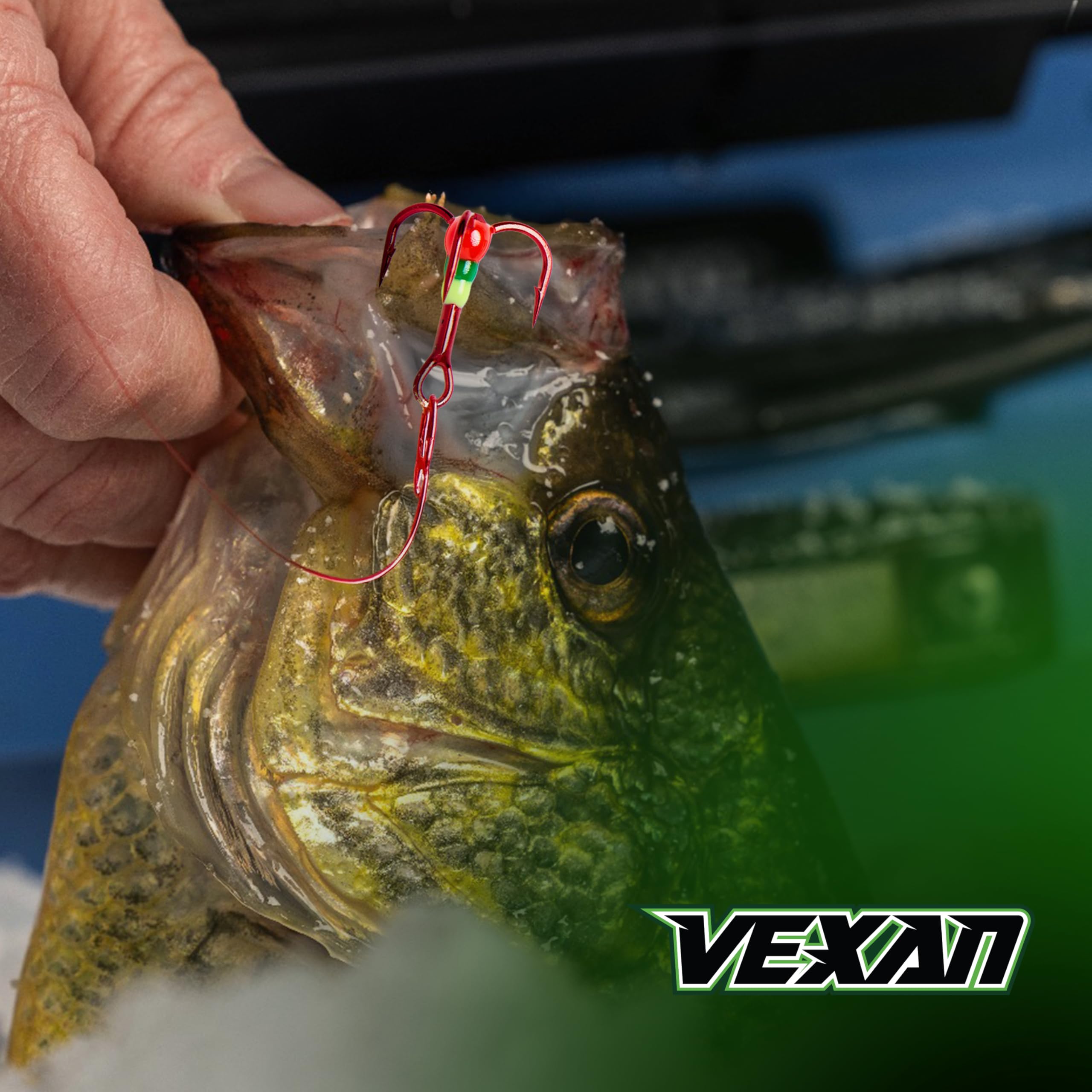 Vexan Glow Crystal Treble Fishing Hooks - High Carbon Steel Saltwater & Freshwater Hooks - Ultra Sharp & Durable for Bass, Trout, Salmon - Perfect for Night Fishing & Deep Sea Angling