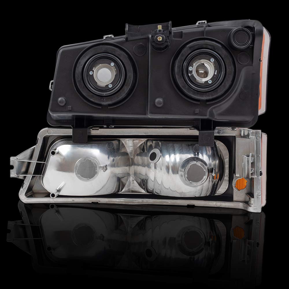 Brock Chrome Headlights & Parking Signal Lights Set - Compatible with 2003-2006 Chevy Avalanche & Silverado Pickup Trucks - High Performance Replacement for Improved Night Driving Safety