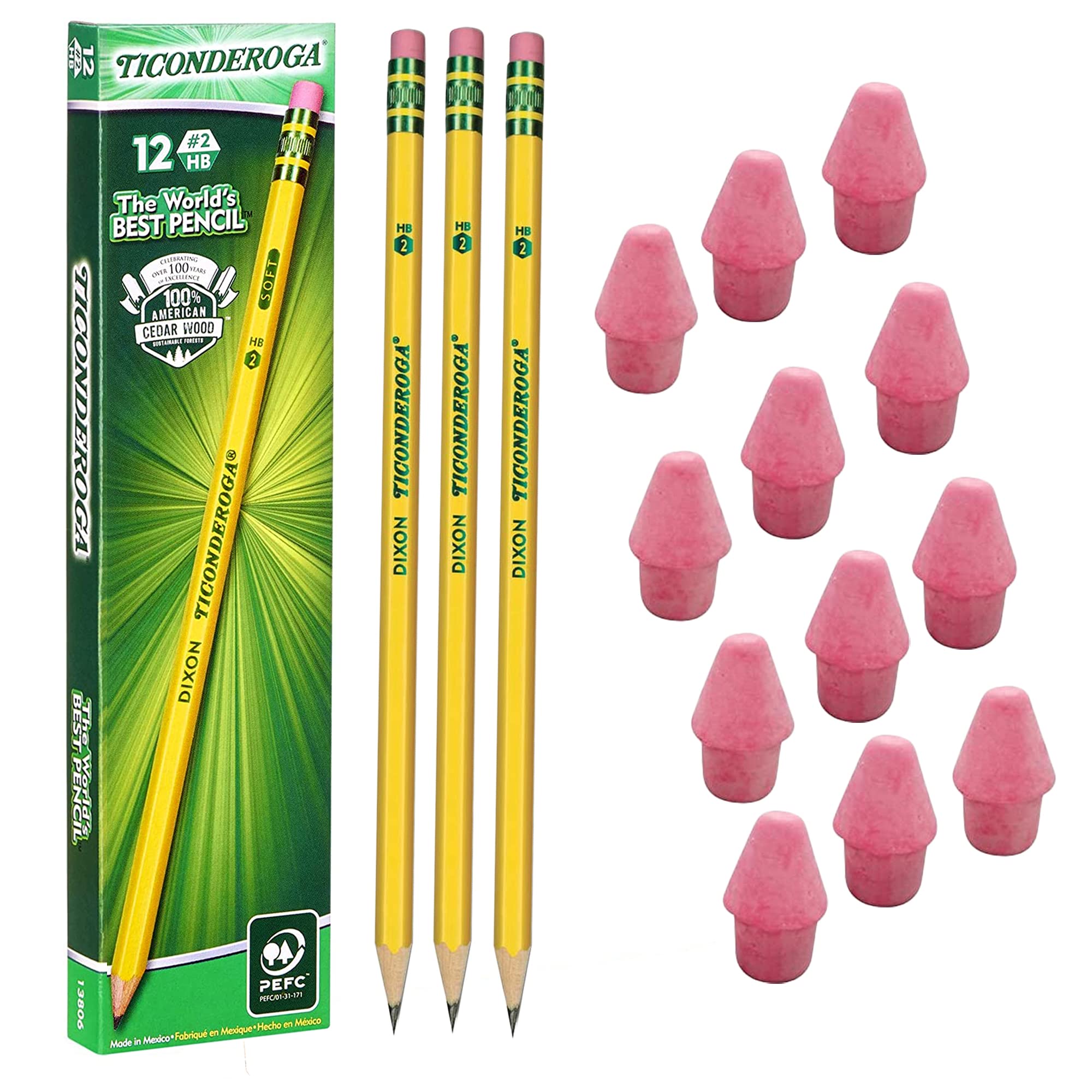 Premium Wooden Pencils with Erasers for Kids - 12 Count School Supplies Set | Ideal for Classroom, Homework & Art Projects | #2 Pencils with Eraser Caps for Smooth Writing & Easy Corrections