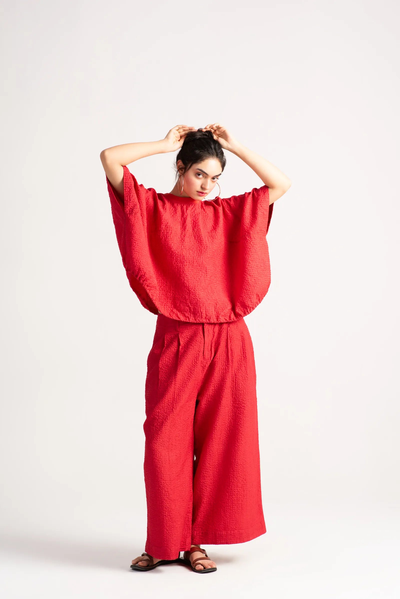 Premium Silk Checkered Red Trousers for Women - Elegant and Comfortable Formal Pants for Office, Party & Special Occasions