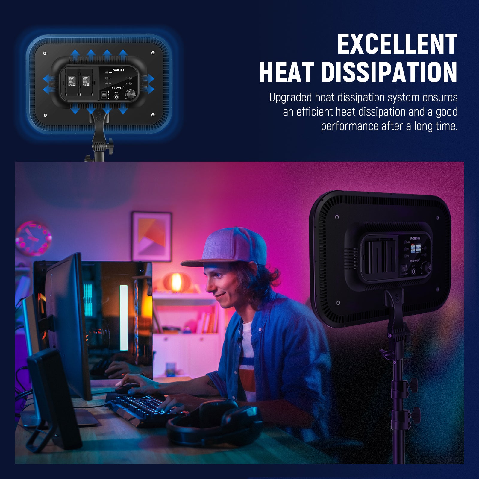 Neewer RGB168 18.3 Inch LED Panel Video Light - Dimmable Bi-Color Lighting for YouTube Videos, Photography Studio, Live Streaming & Video Production